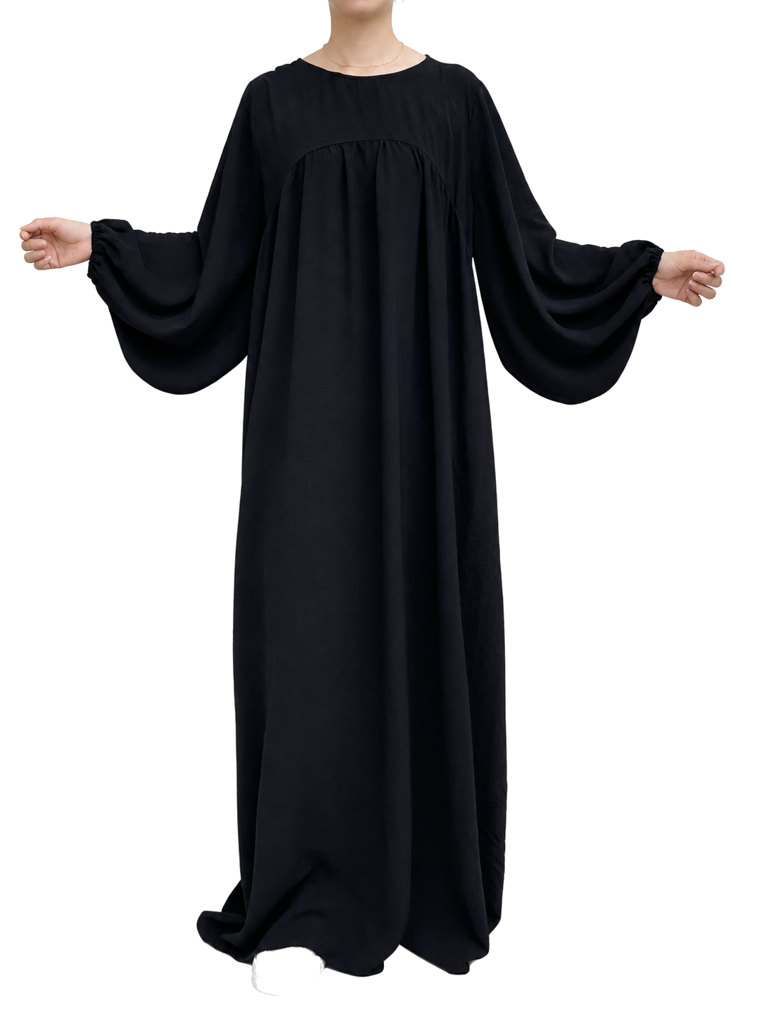 FUMIDAR Amina Gathered Abaya in Black — view 2