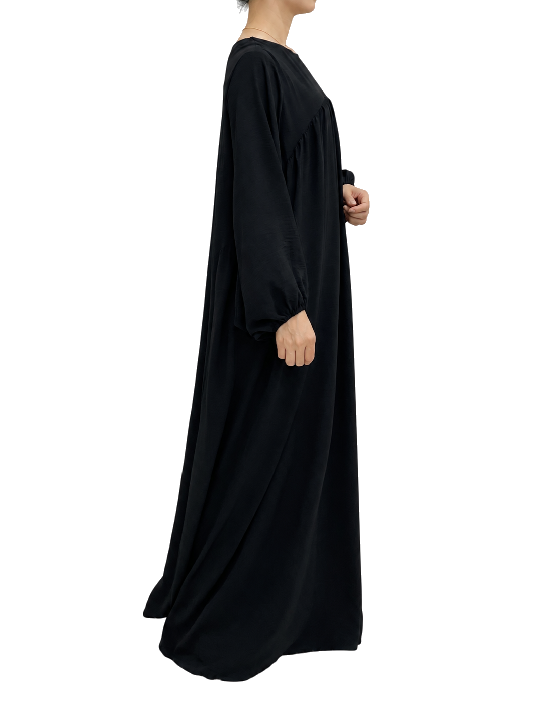 FUMIDAR Amina Gathered Abaya in Black — view 3
