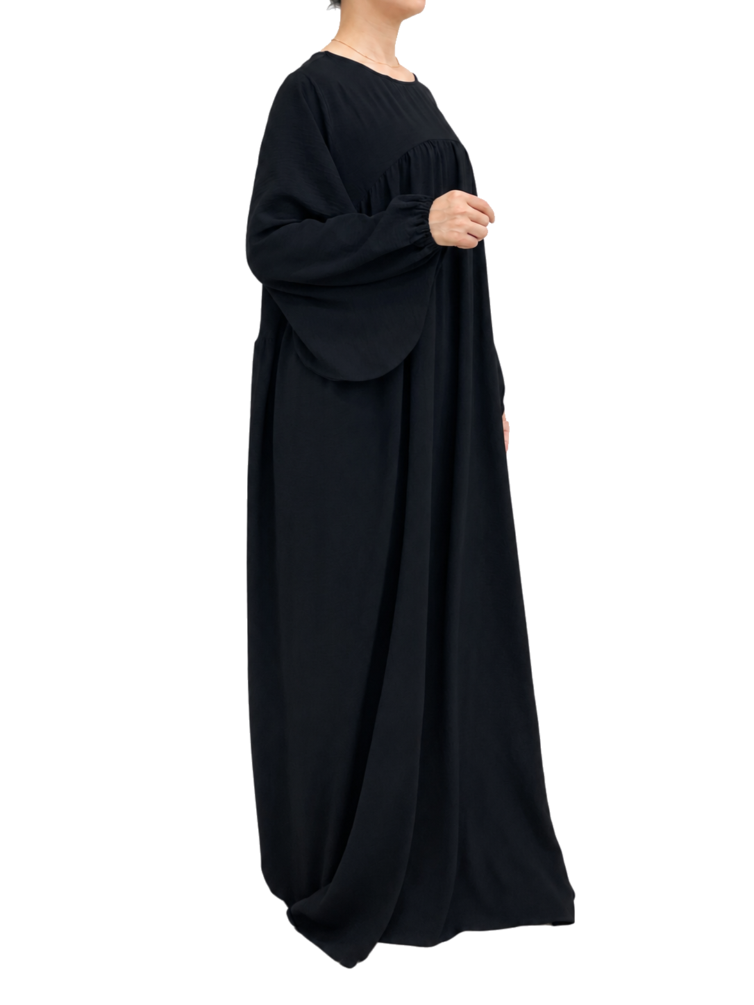 FUMIDAR Amina Gathered Abaya in Black — view 5