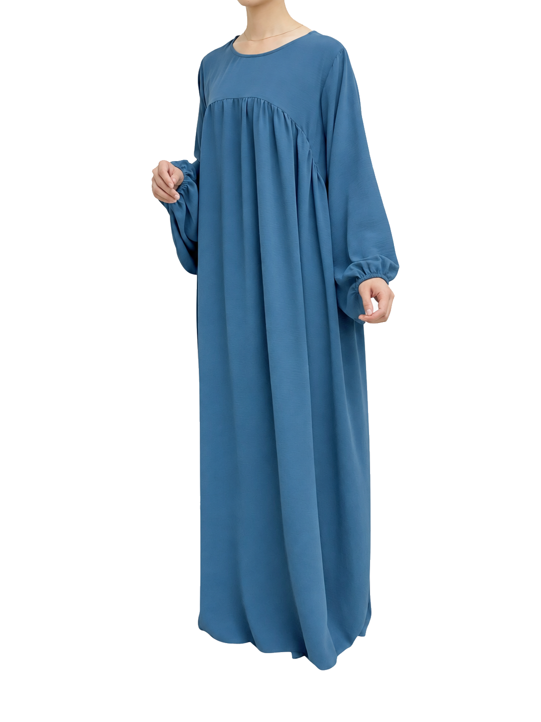 FUMIDAR Amina Gathered Abaya in Blue — view 5