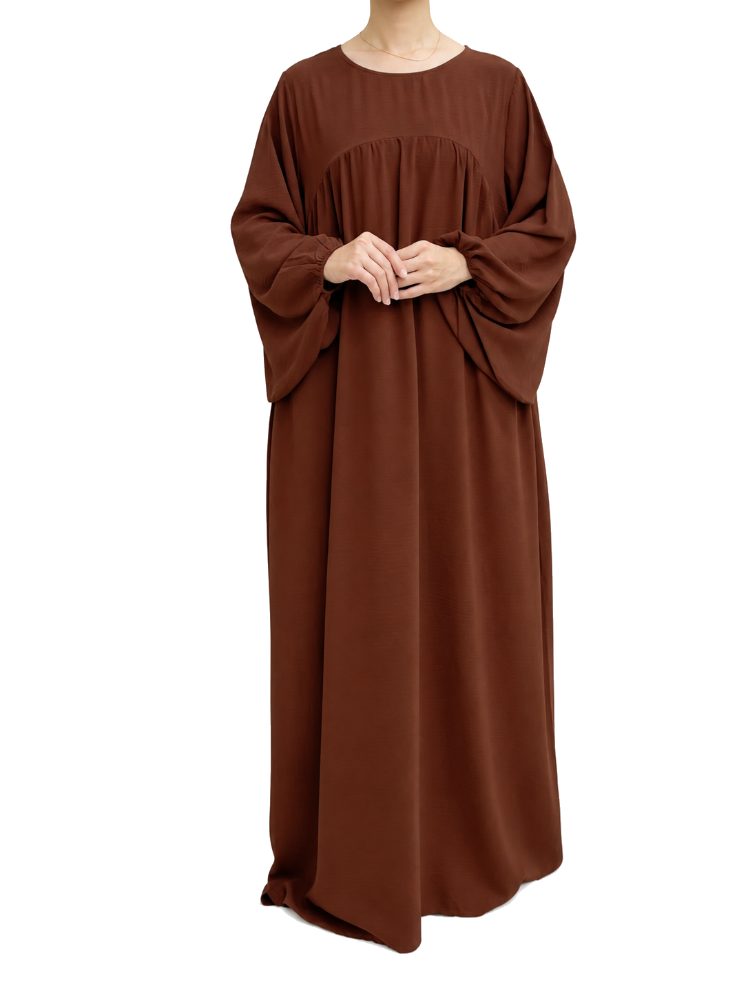 FUMIDAR Amina Gathered Abaya in Brown — view 1