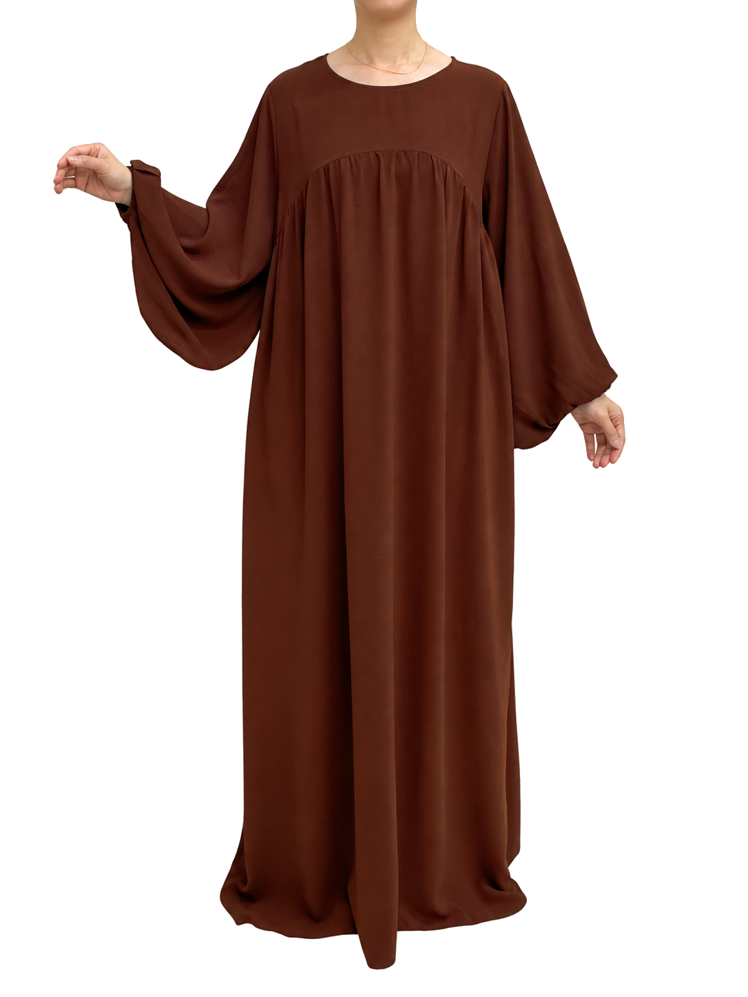 FUMIDAR Amina Gathered Abaya in Brown — view 6