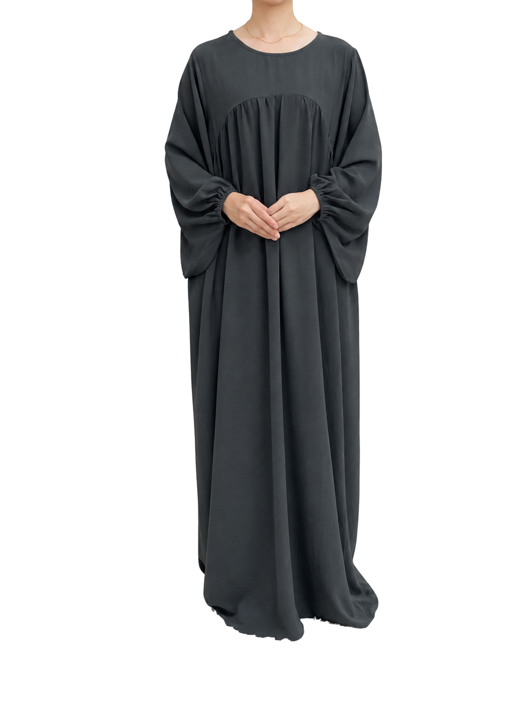 FUMIDAR Amina Gathered Abaya in Charcoal — view 1