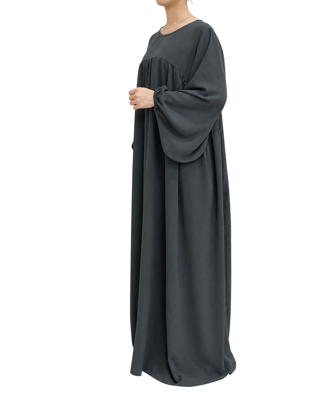 FUMIDAR Amina Gathered Abaya in Charcoal — view 3