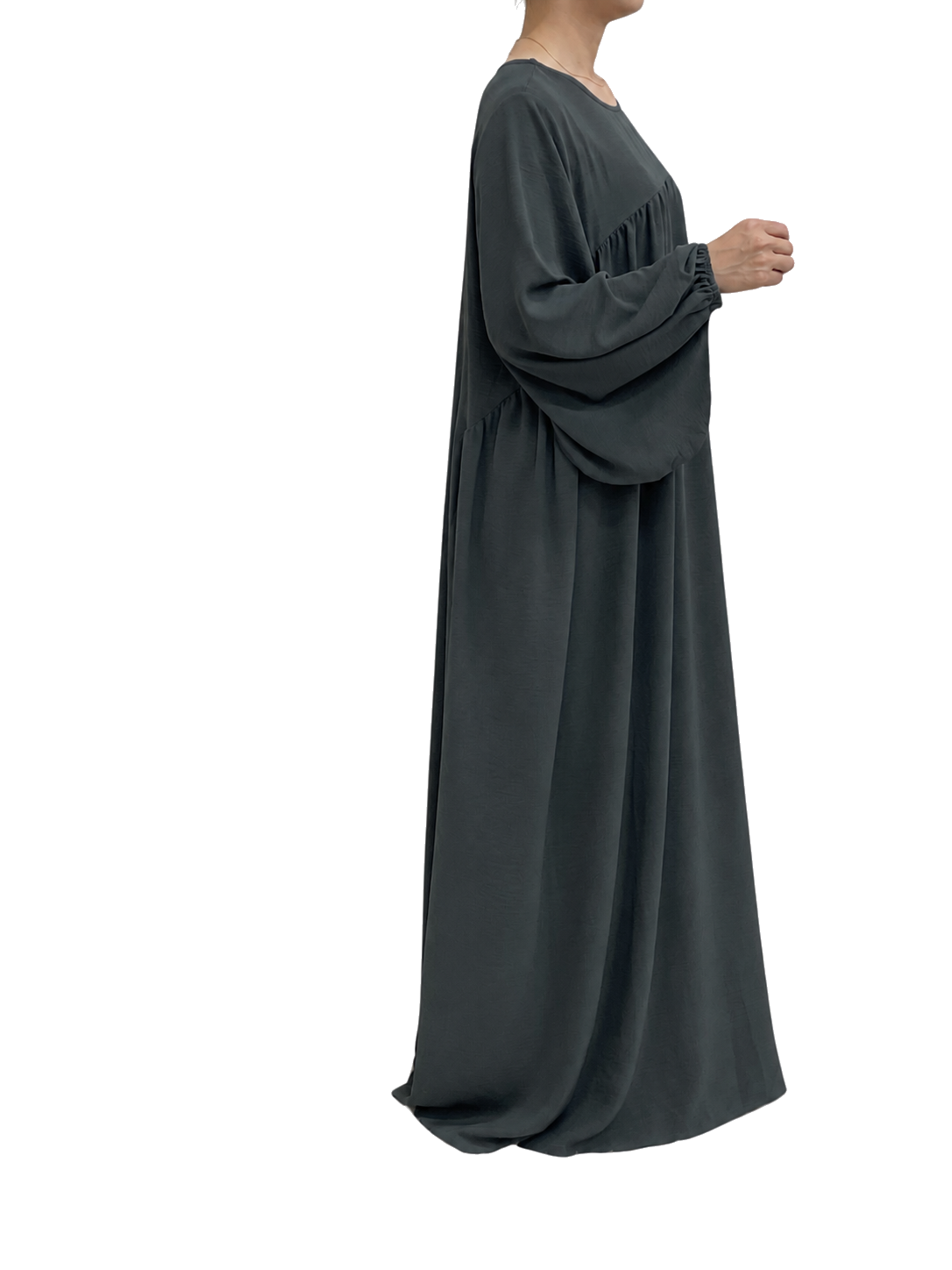 FUMIDAR Amina Gathered Abaya in Charcoal — view 5