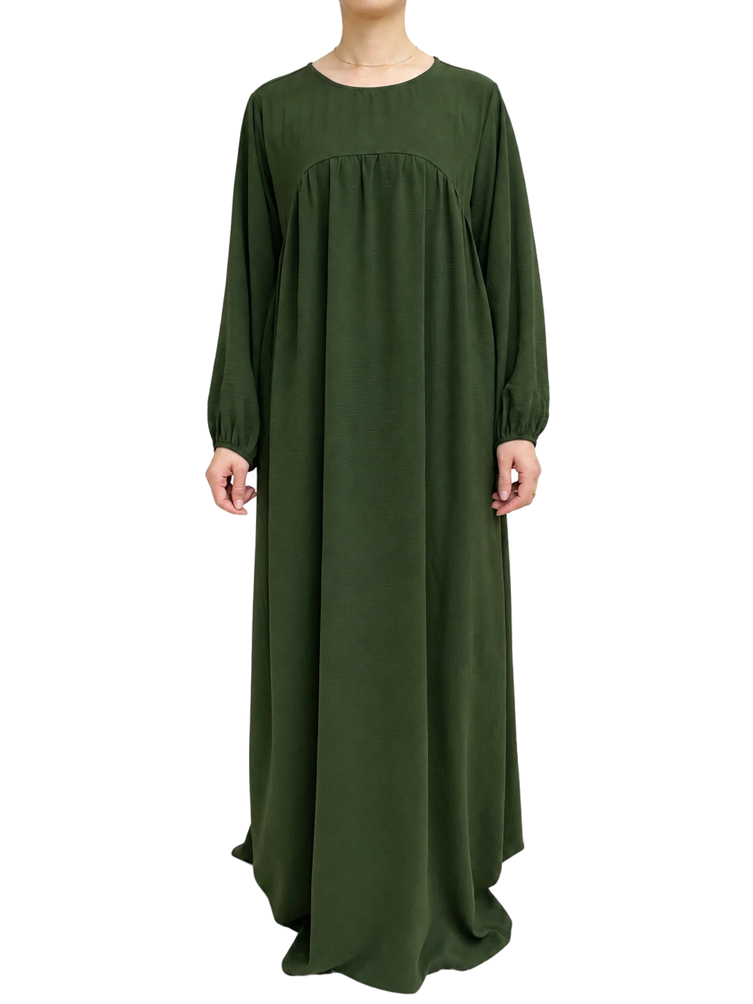 FUMIDAR Amina Gathered Abaya in Forest Green — view 1