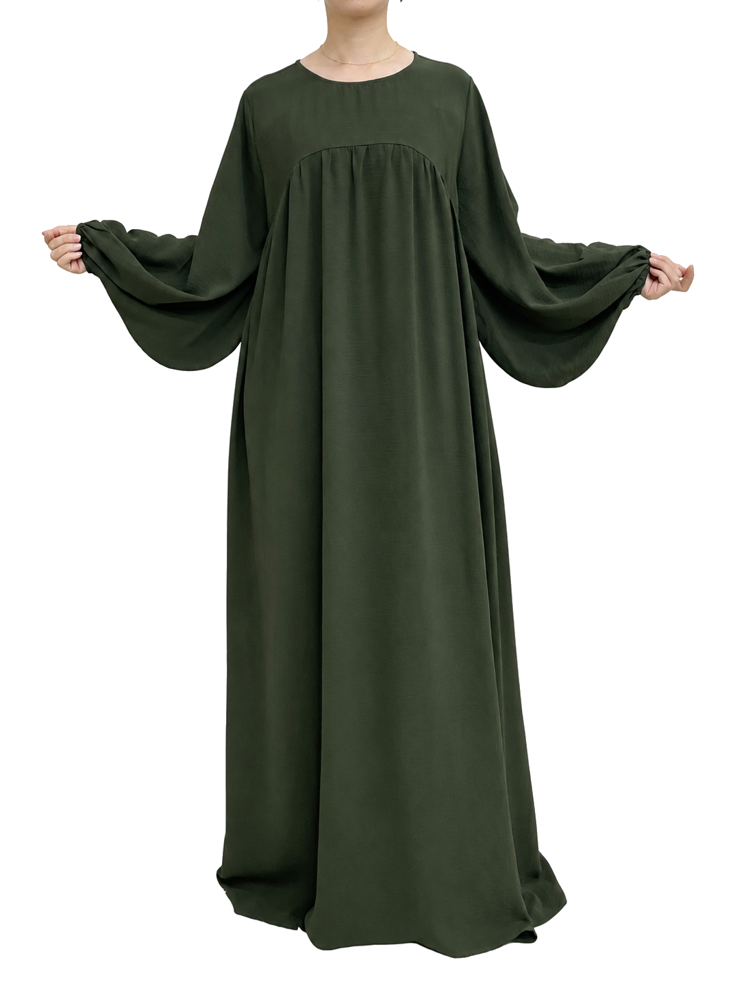 FUMIDAR Amina Gathered Abaya in Forest Green — view 2