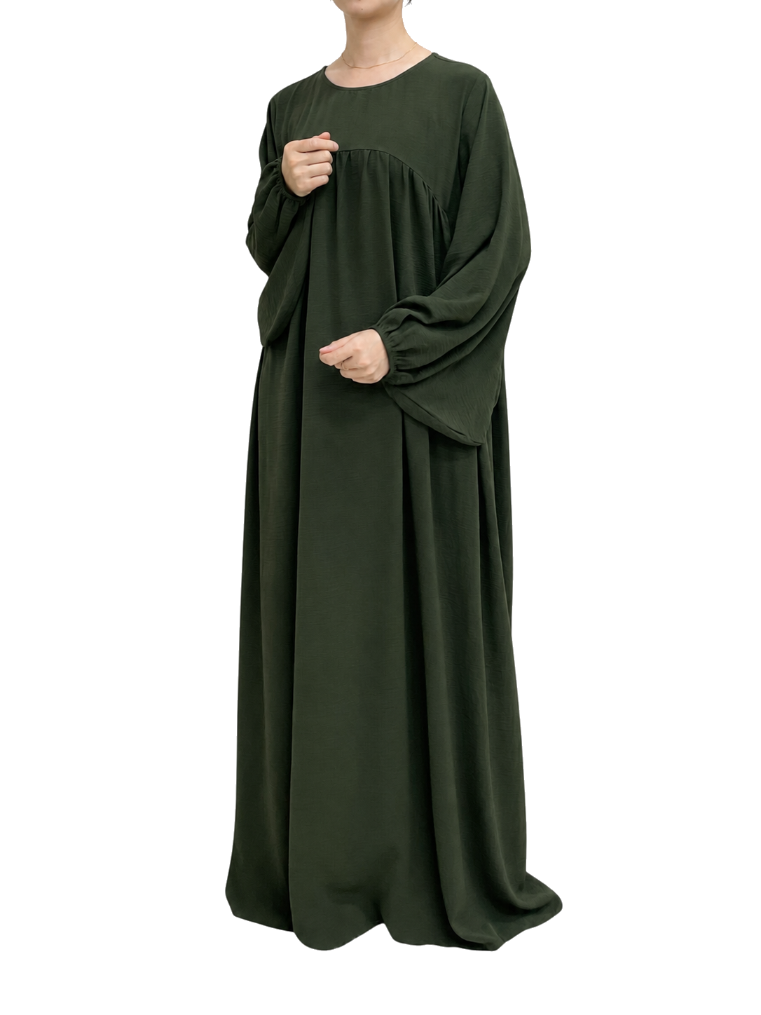 FUMIDAR Amina Gathered Abaya in Forest Green — view 3