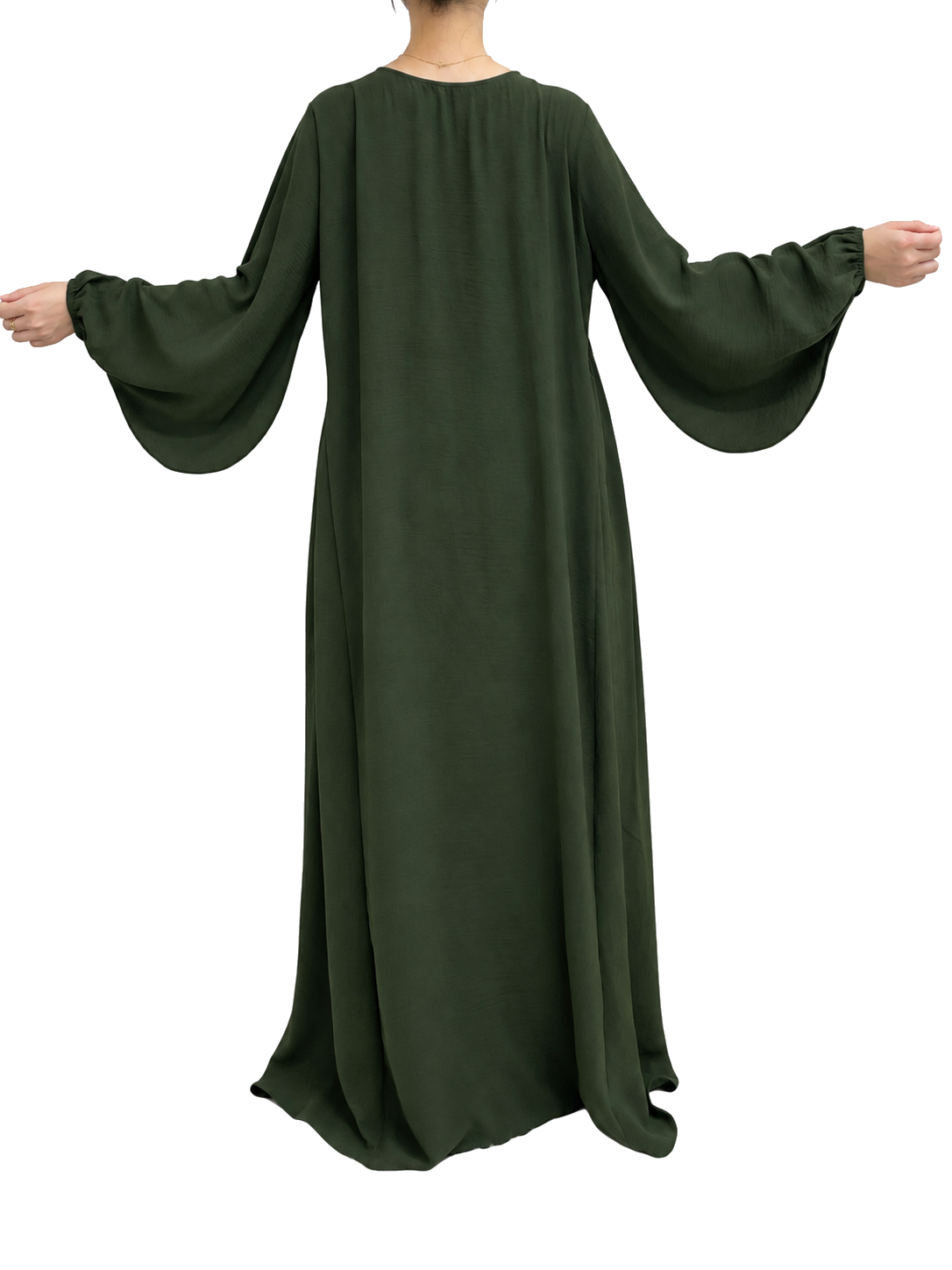 FUMIDAR Amina Gathered Abaya in Forest Green — view 4