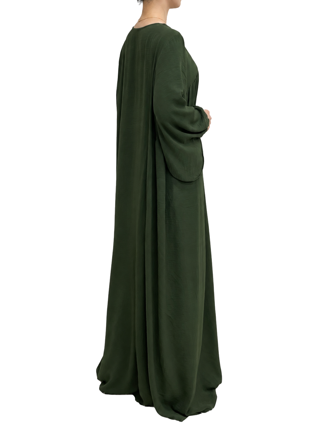FUMIDAR Amina Gathered Abaya in Forest Green — view 5