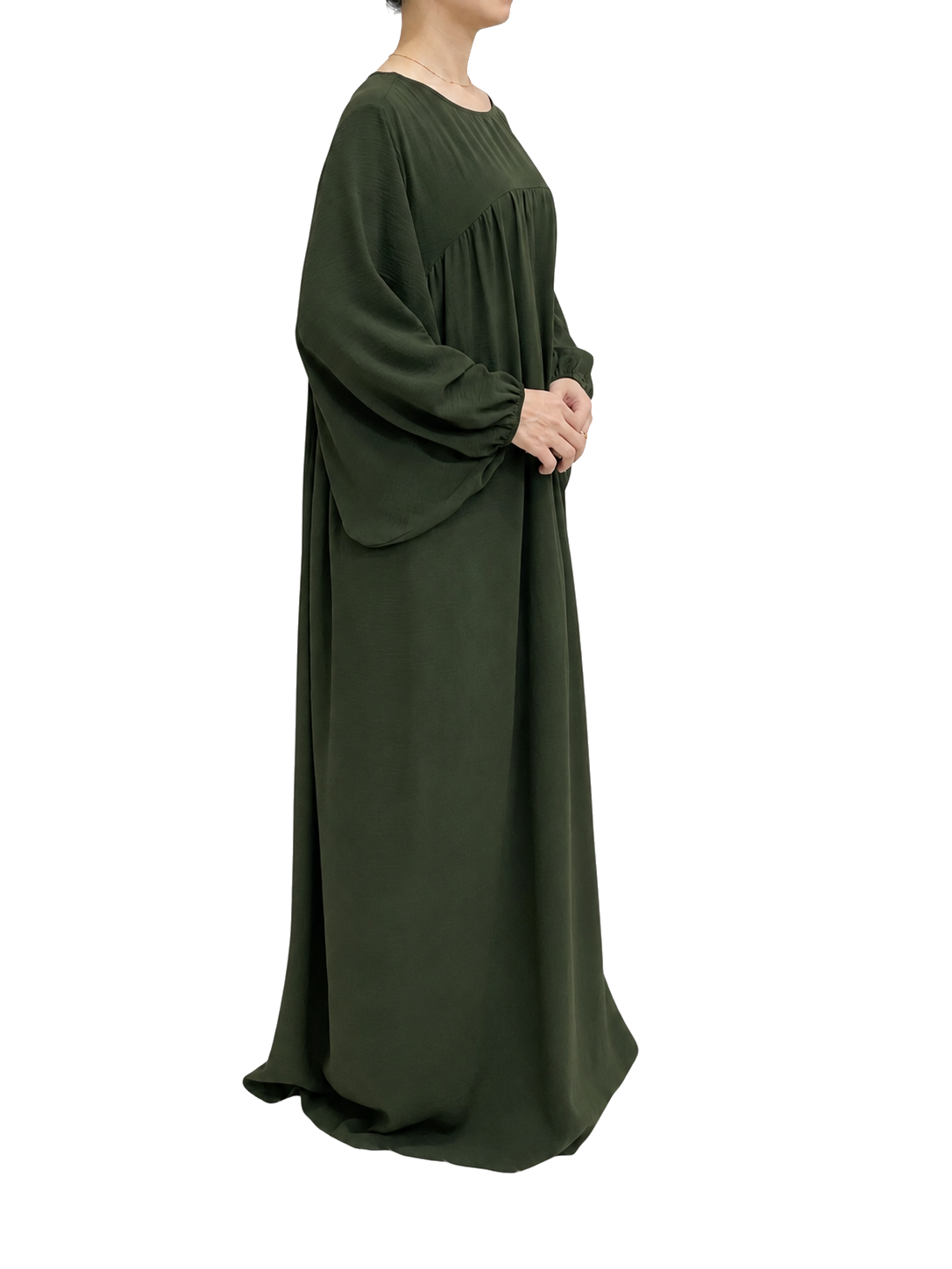 FUMIDAR Amina Gathered Abaya in Forest Green — view 6