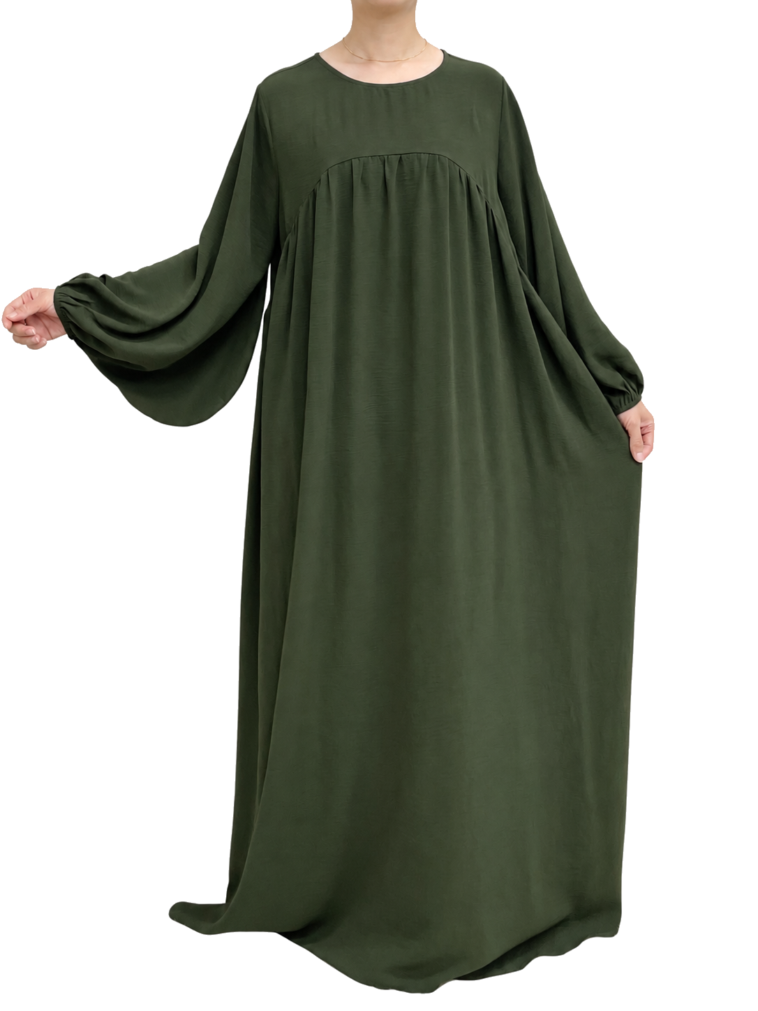 FUMIDAR Amina Gathered Abaya in Forest Green — view 7
