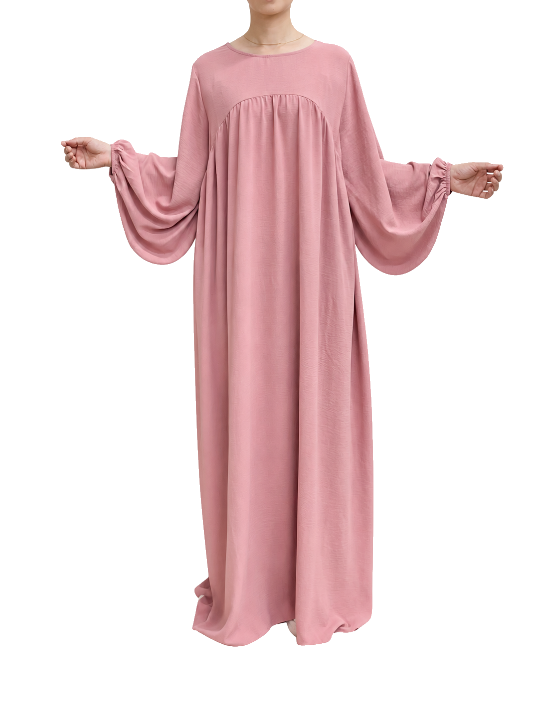 FUMIDAR Amina Gathered Abaya in Pink — view 3