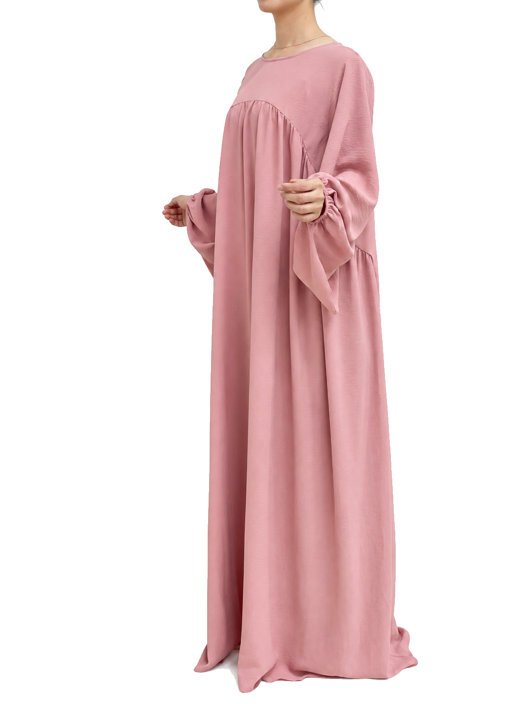 FUMIDAR Amina Gathered Abaya in Pink — view 4