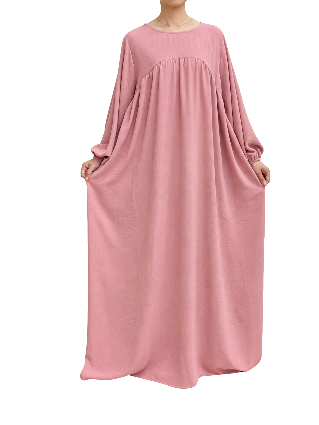 FUMIDAR Amina Gathered Abaya in Pink — view 5