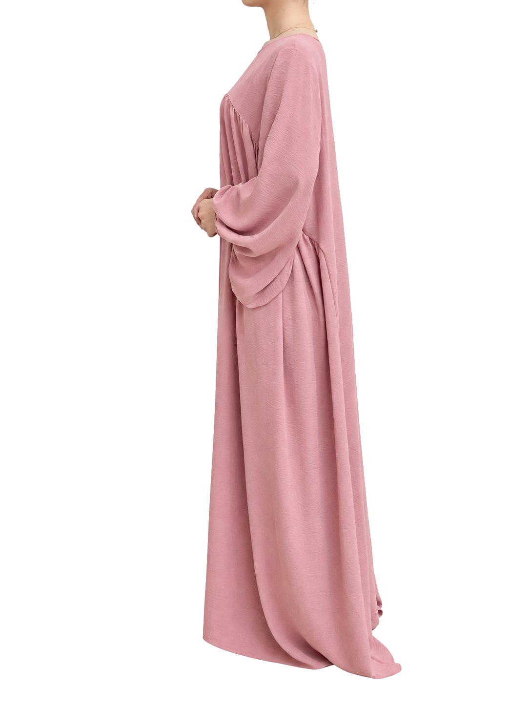 FUMIDAR Amina Gathered Abaya in Pink — view 6