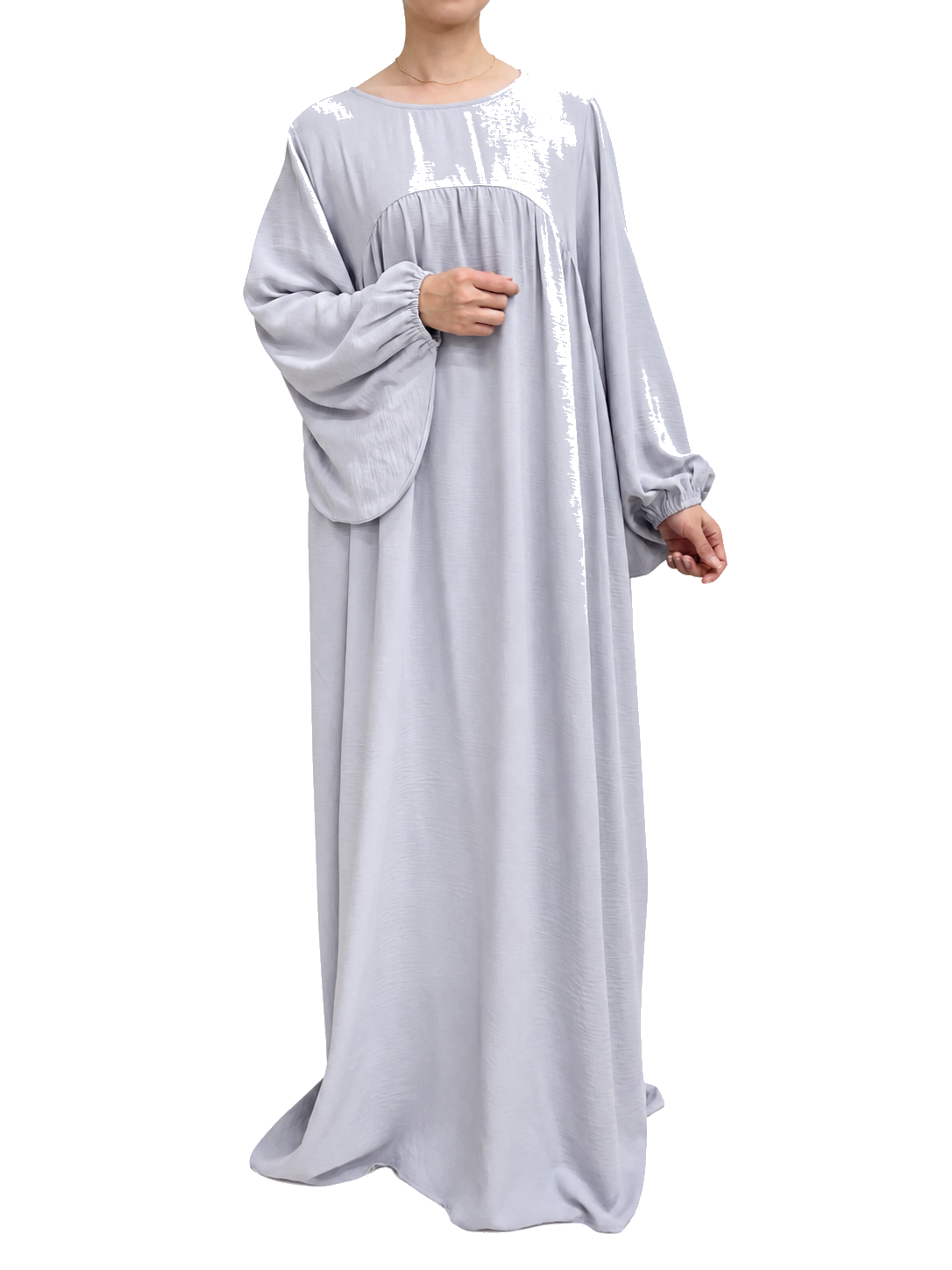 FUMIDAR Amina Gathered Abaya in Silver Grey — view 3