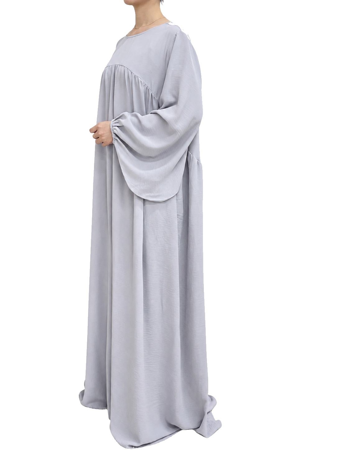 FUMIDAR Amina Gathered Abaya in Silver Grey — view 4