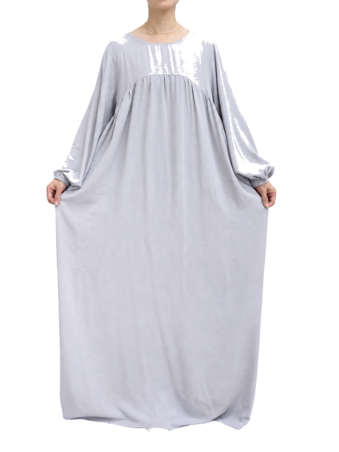 FUMIDAR Amina Gathered Abaya in Silver Grey — view 8