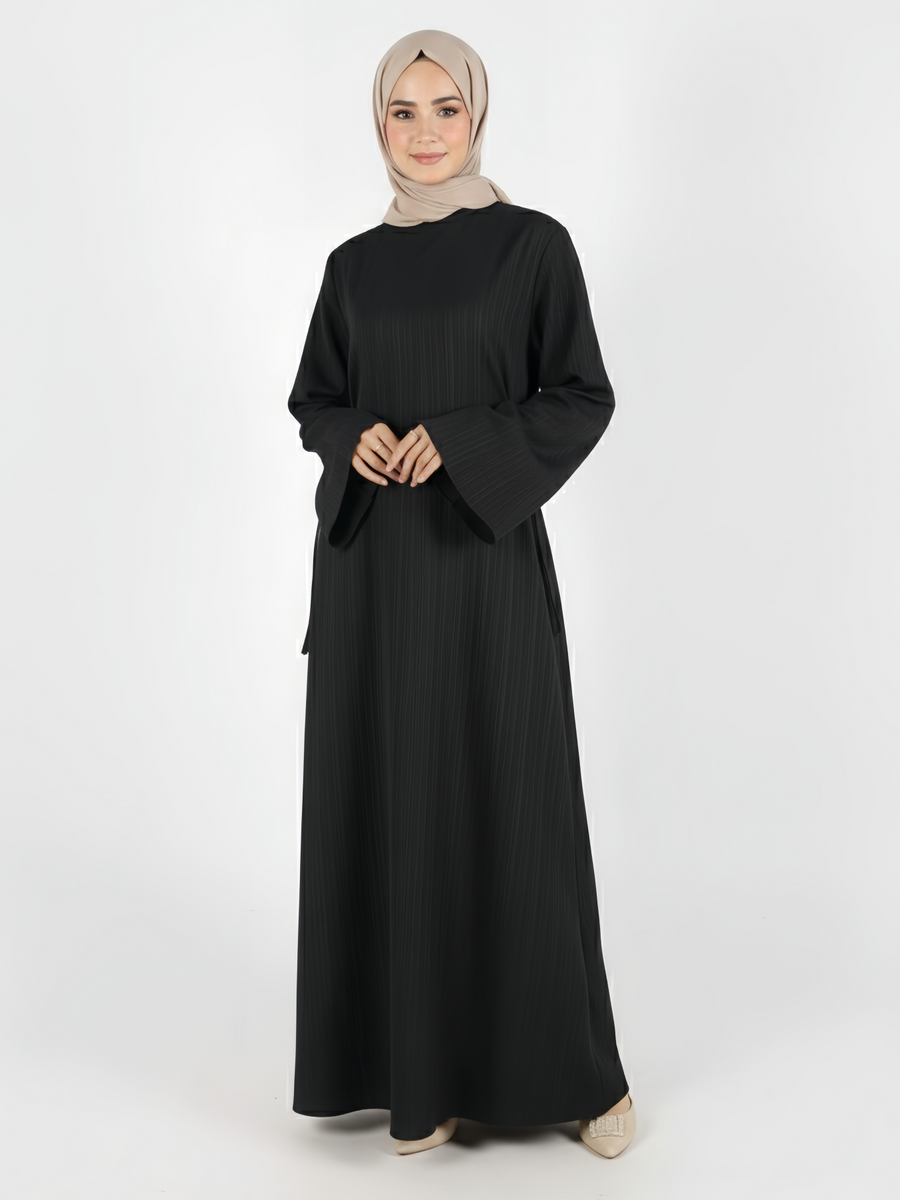 FUMIDAR Yasmin Side-Tie Abaya in Black — view 1