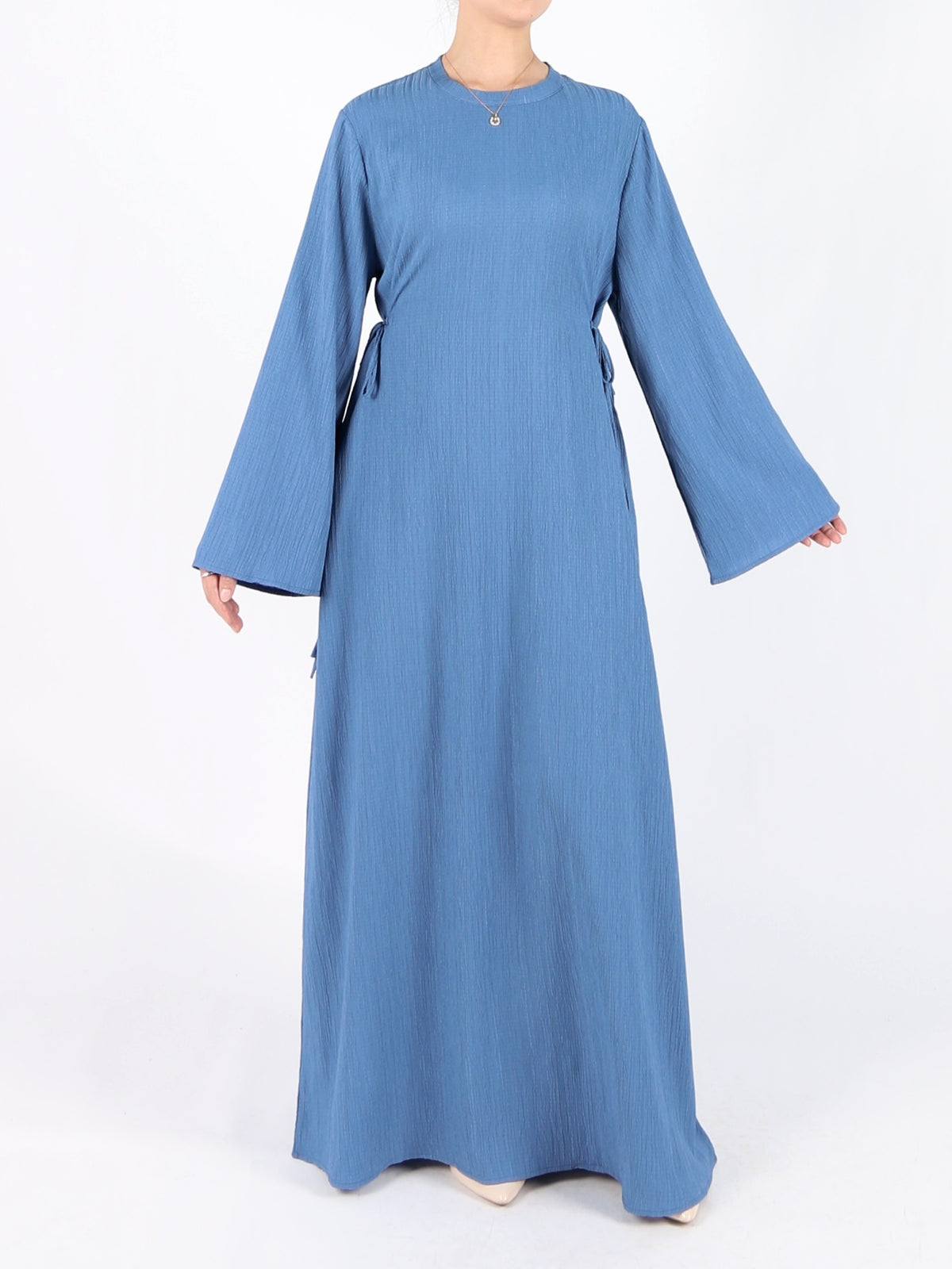 FUMIDAR Yasmin Side-Tie Abaya in Blue — view 6