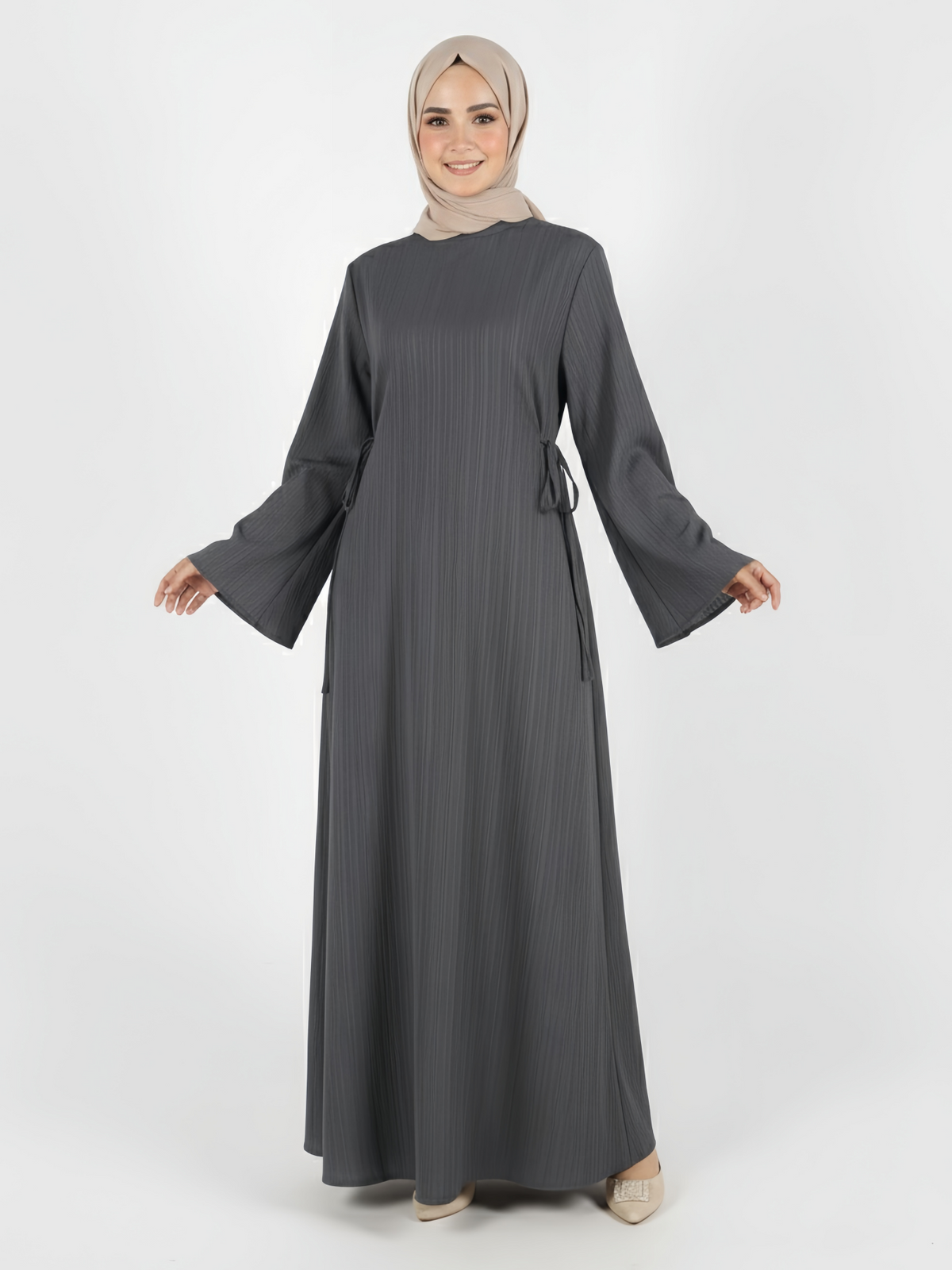 FUMIDAR Yasmin Side-Tie Abaya in Charcoal — view 1