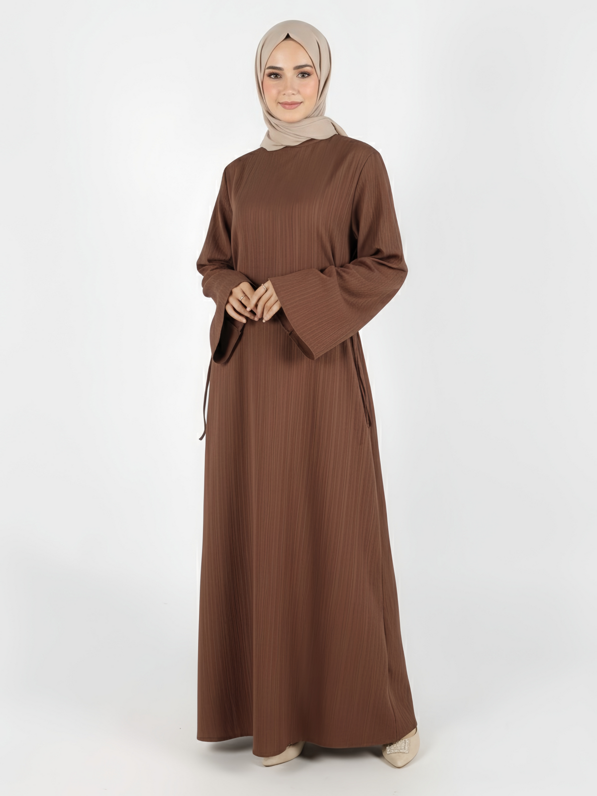 FUMIDAR Yasmin Side-Tie Abaya in Coffee Brown — view 1
