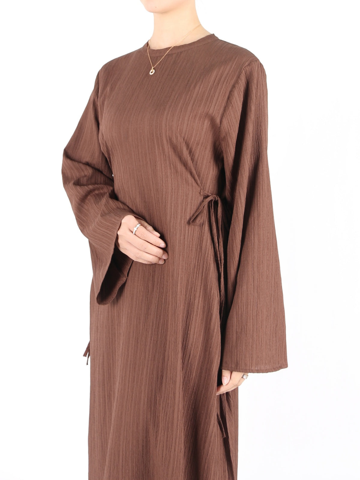 FUMIDAR Yasmin Side-Tie Abaya in Coffee Brown — view 7