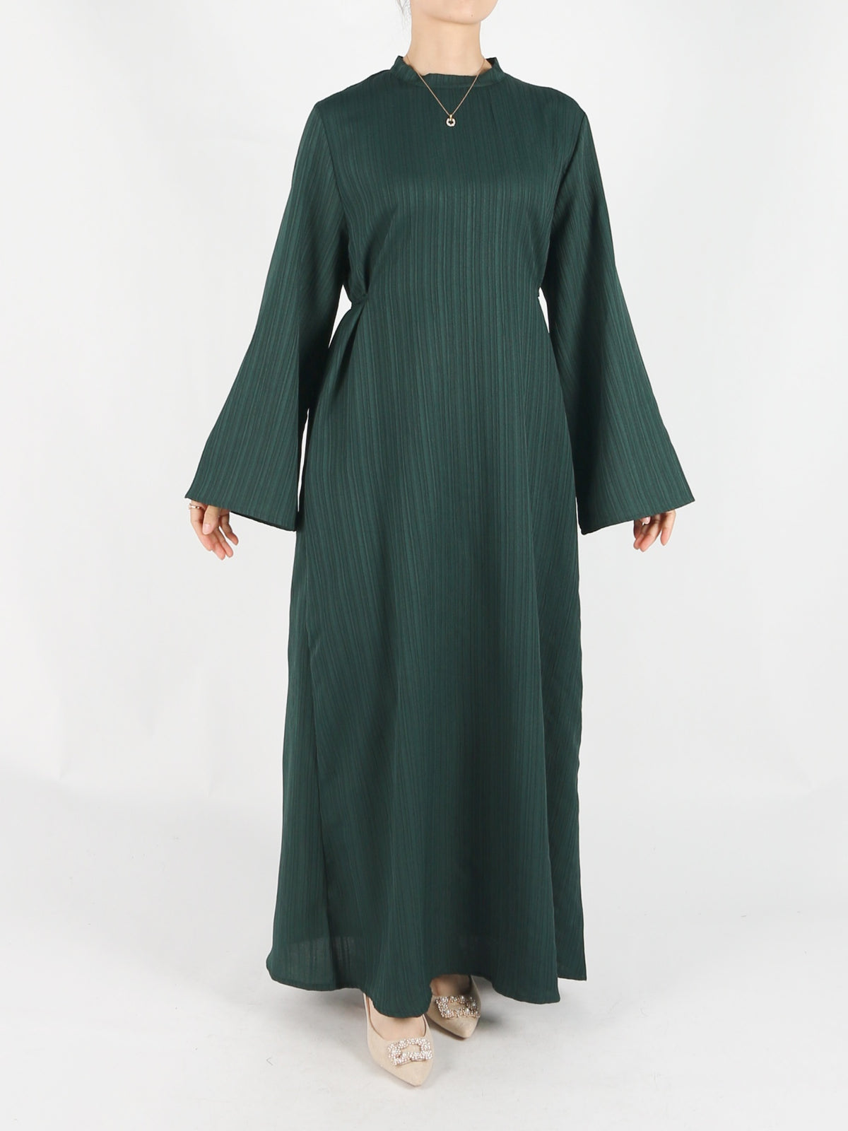 FUMIDAR Yasmin Side-Tie Abaya in Dark Green — view 2