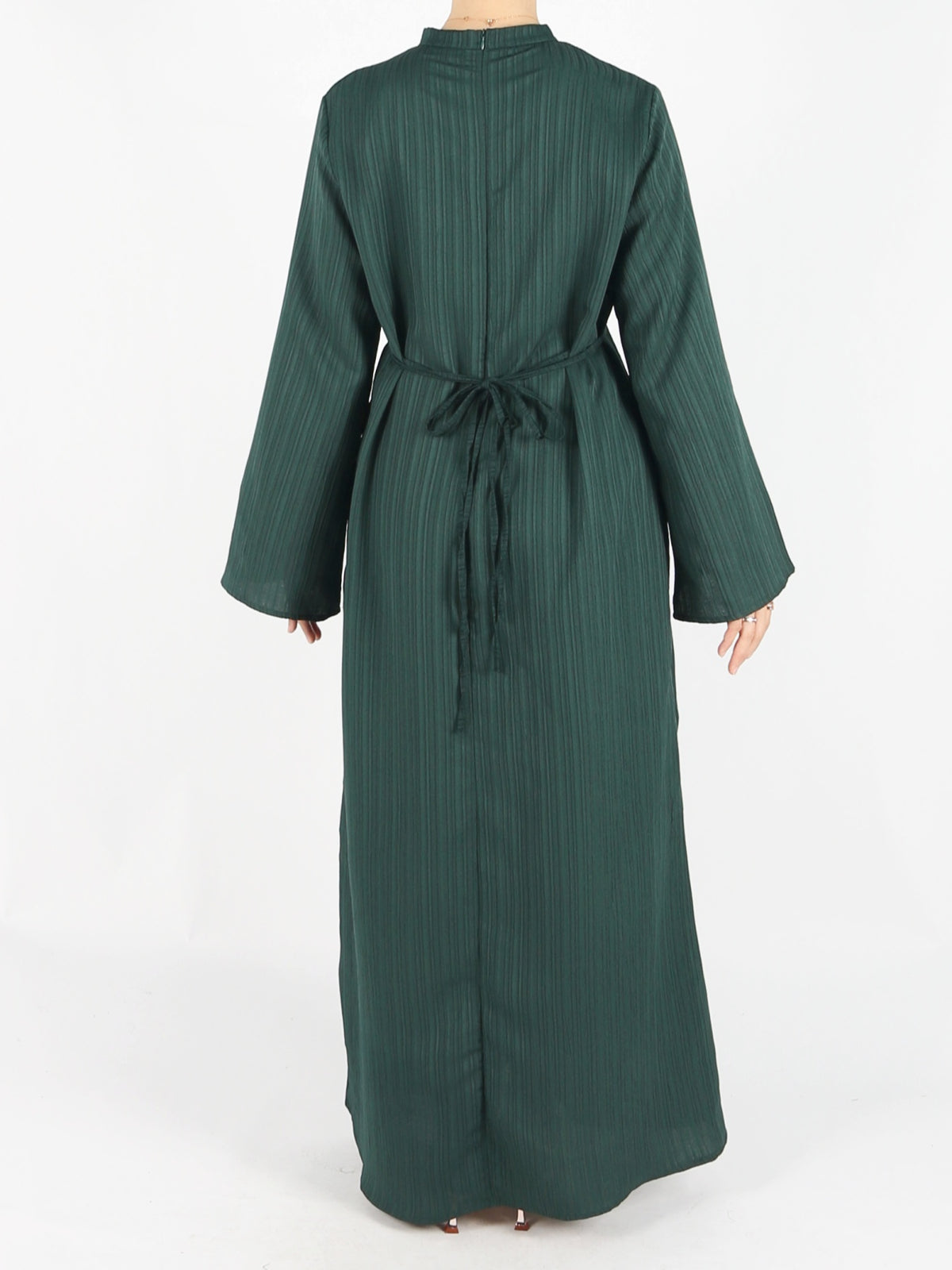 FUMIDAR Yasmin Side-Tie Abaya in Dark Green — view 3
