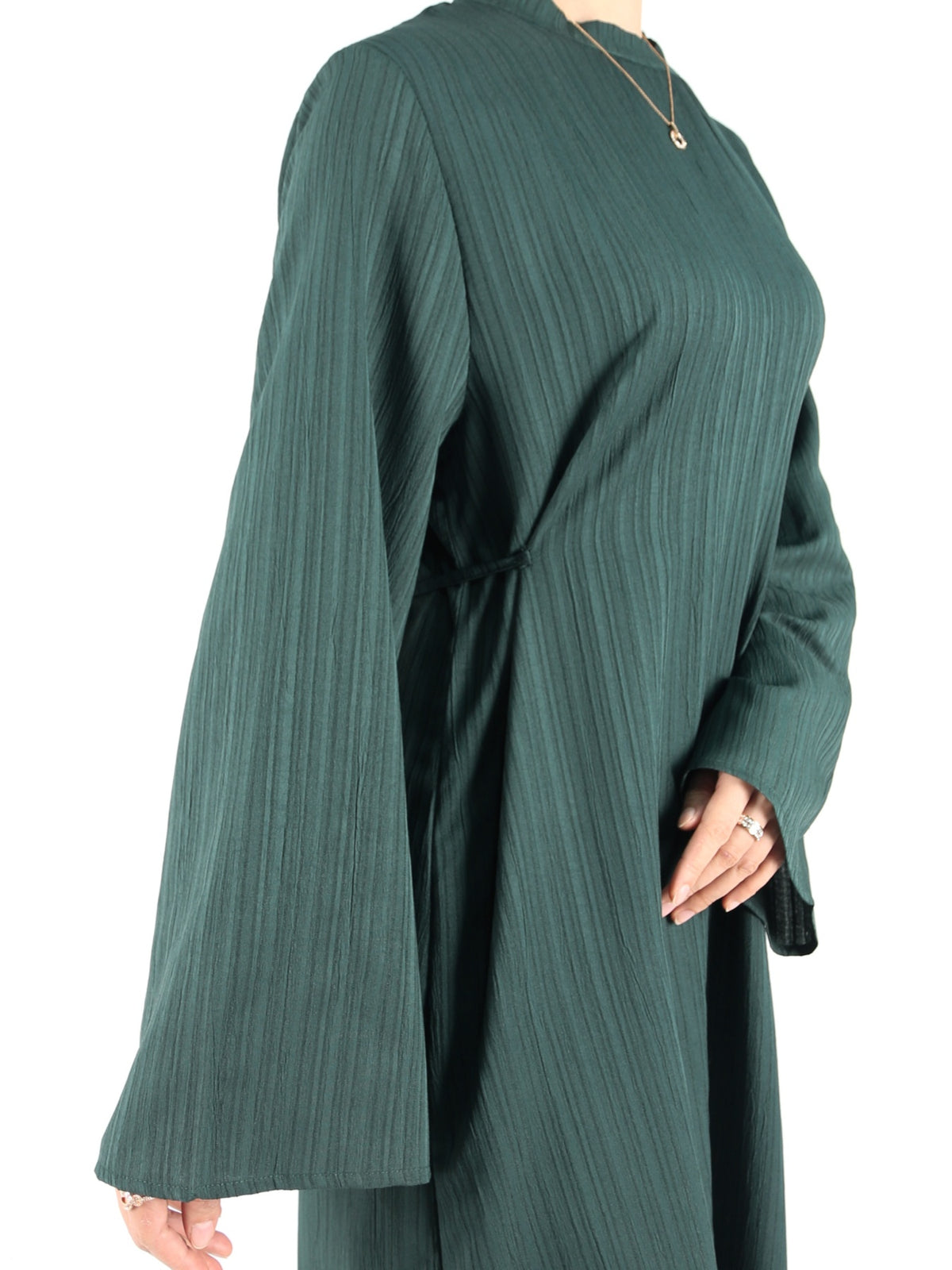 FUMIDAR Yasmin Side-Tie Abaya in Dark Green — view 5