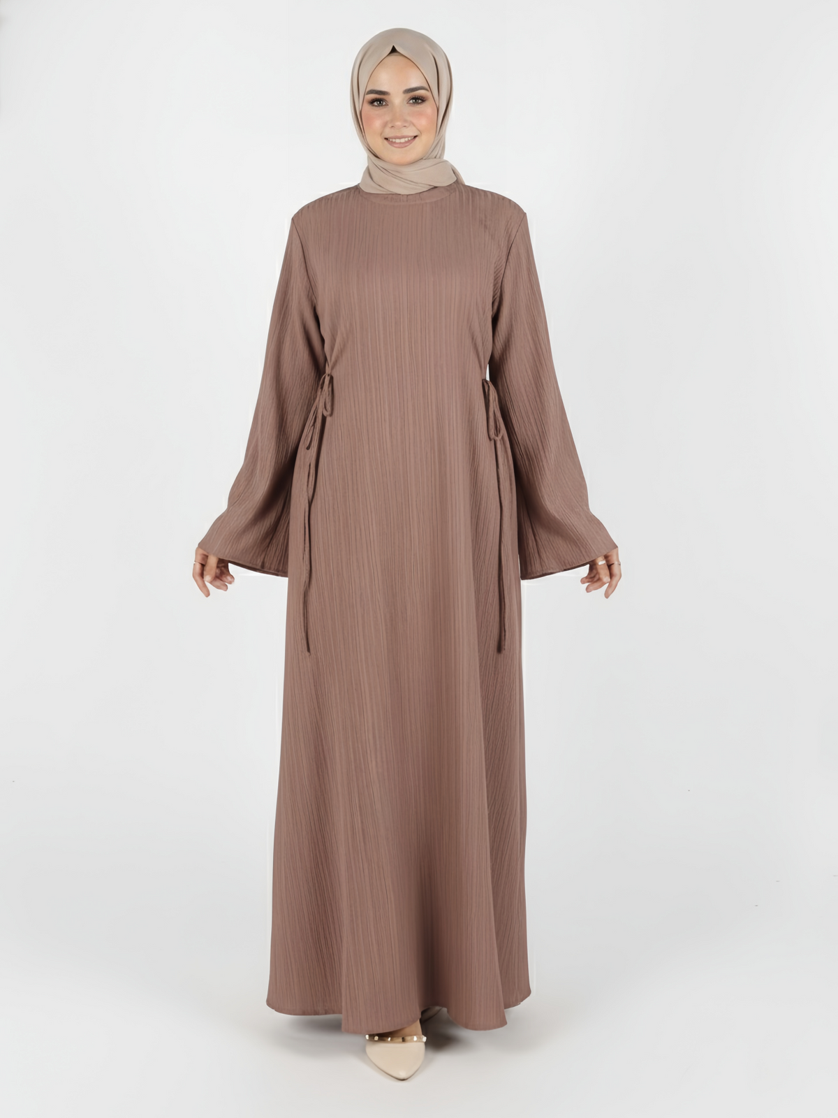 FUMIDAR Yasmin Side-Tie Abaya in Dusty Pink — view 1