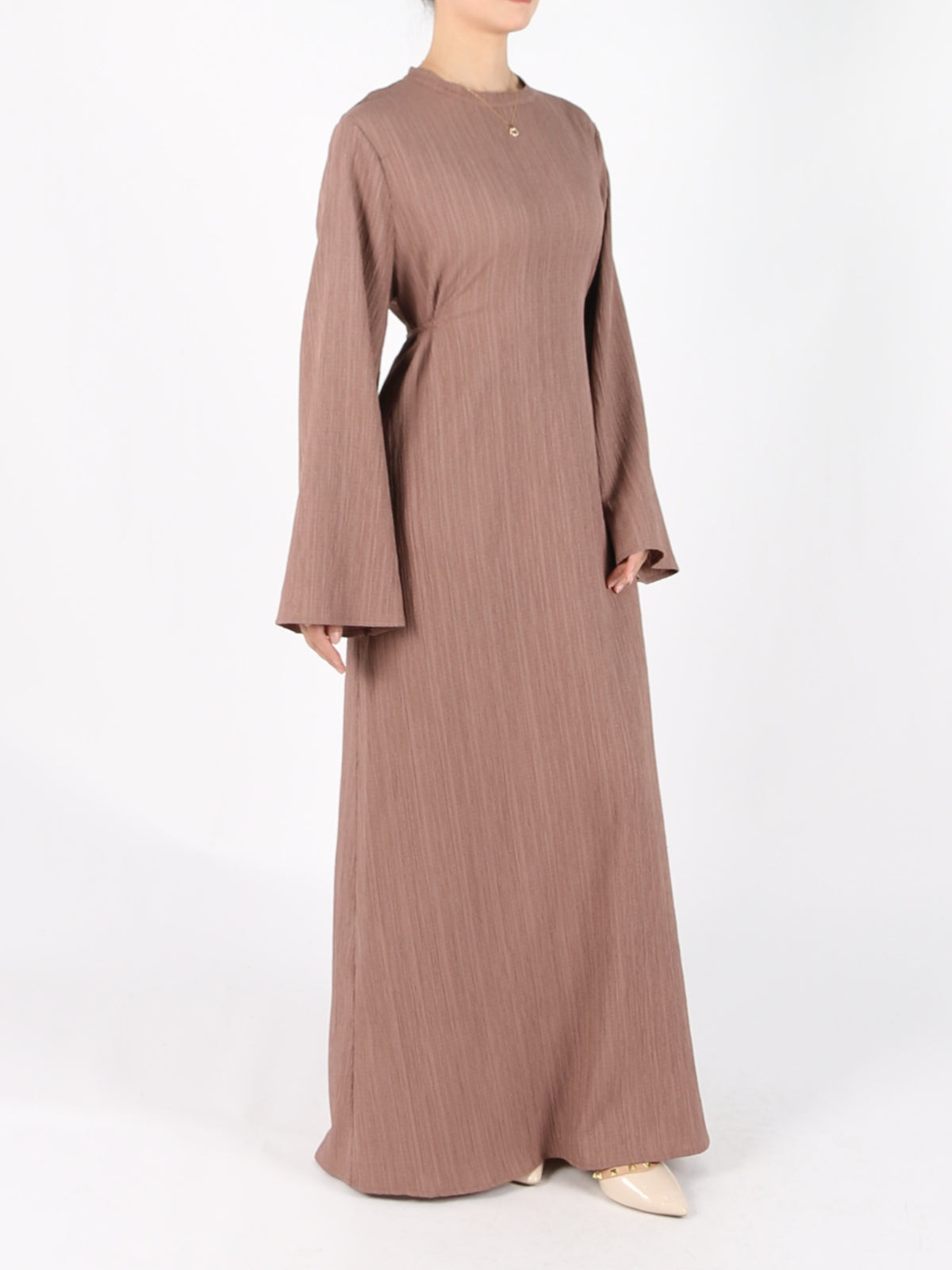 FUMIDAR Yasmin Side-Tie Abaya in Dusty Pink — view 6