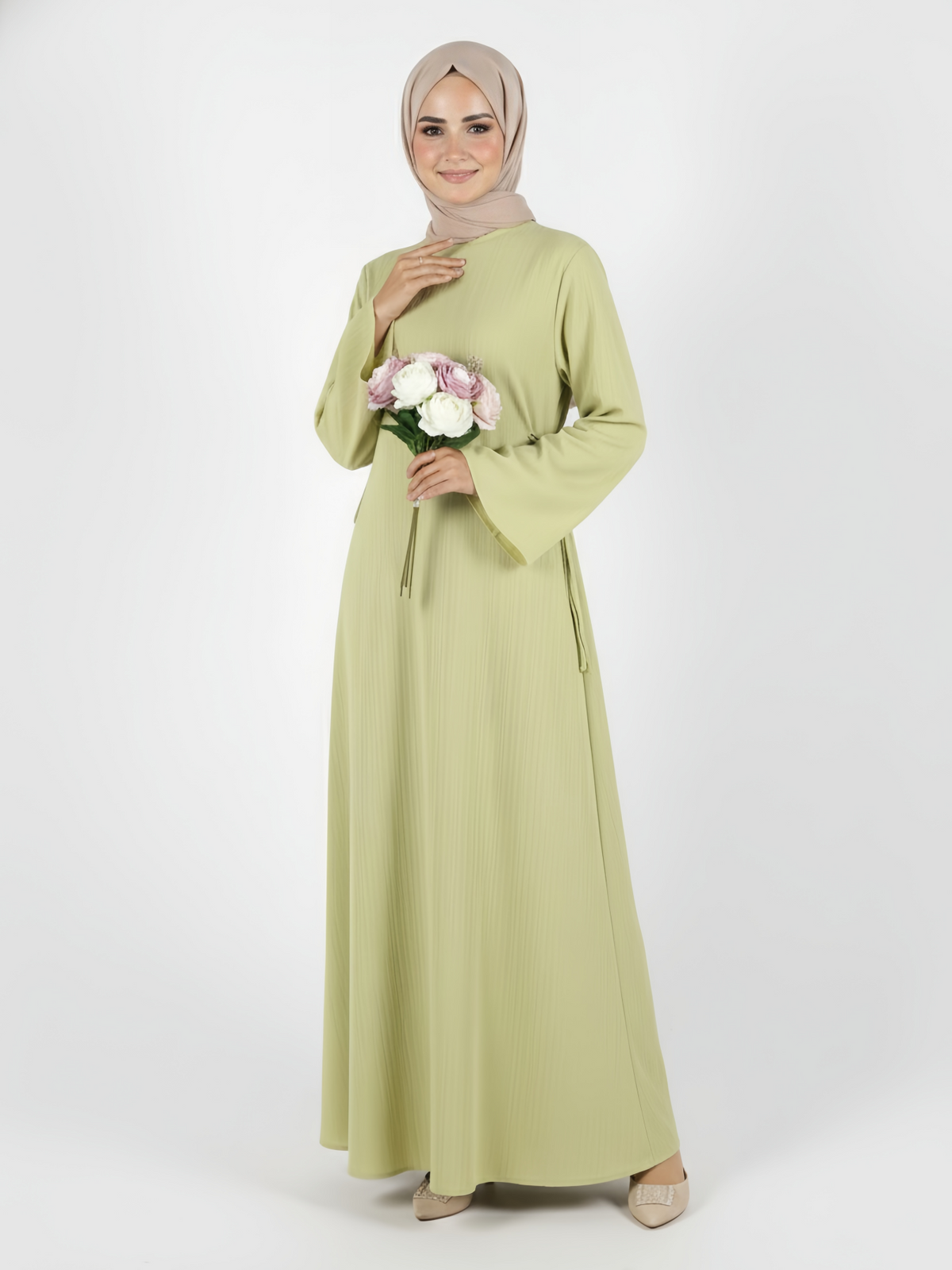 FUMIDAR Yasmin Side-Tie Abaya in Light Green — view 1