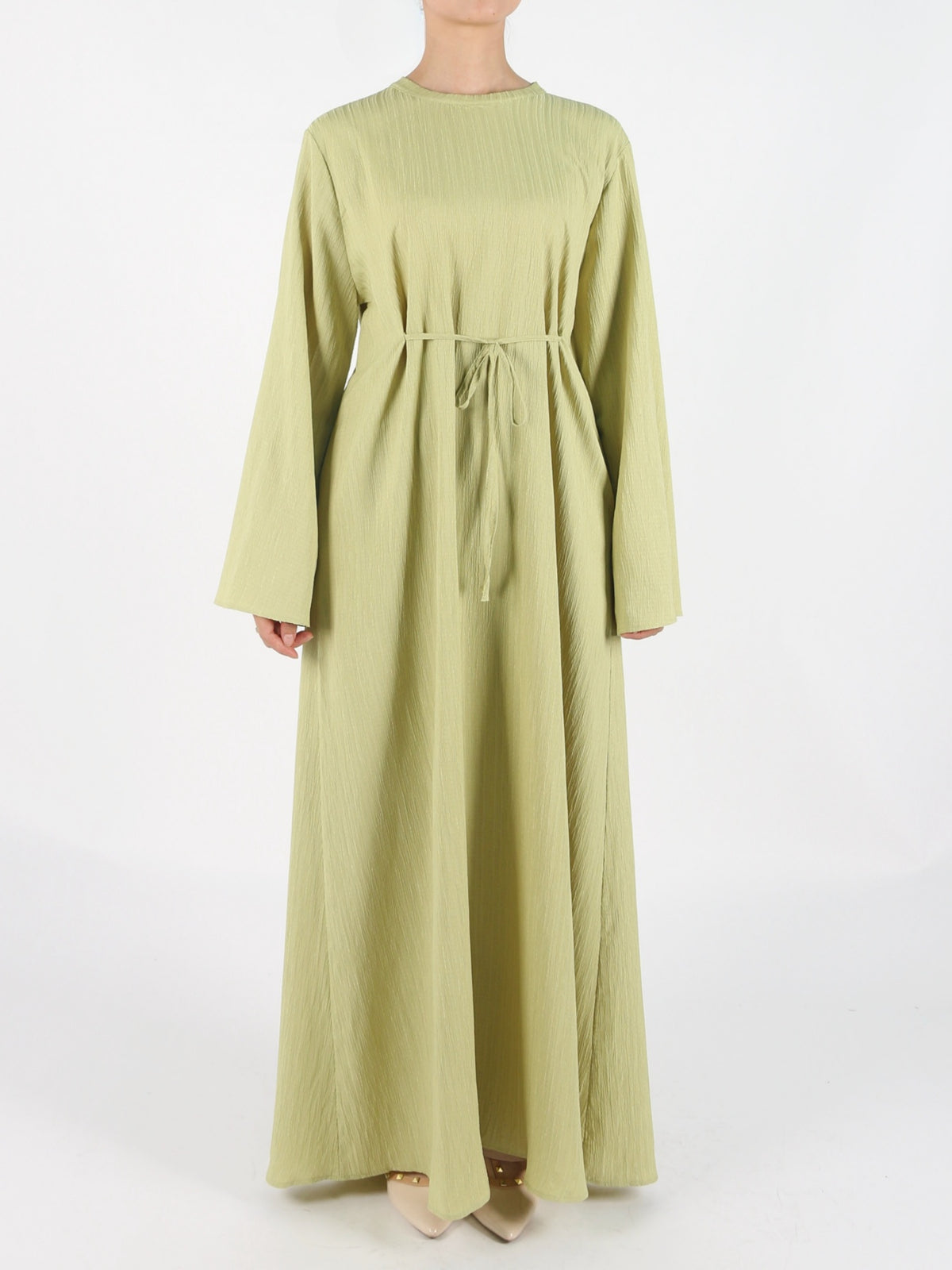 FUMIDAR Yasmin Side-Tie Abaya in Light Green — view 4
