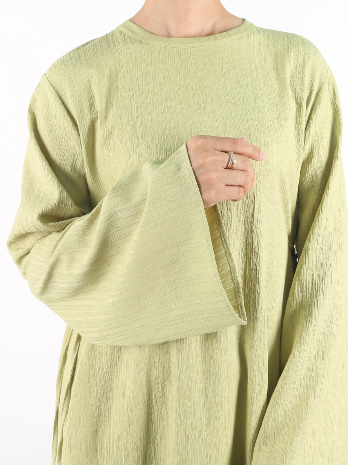 FUMIDAR Yasmin Side-Tie Abaya in Light Green — view 7