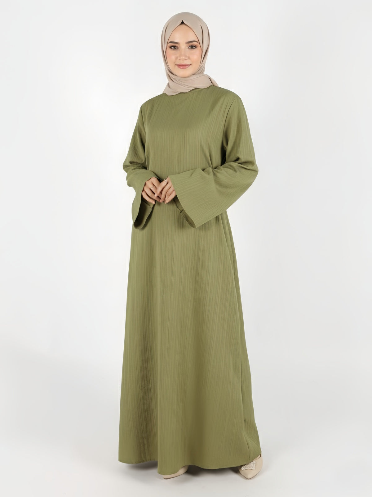 FUMIDAR Yasmin Side-Tie Abaya in Olive Green — view 1