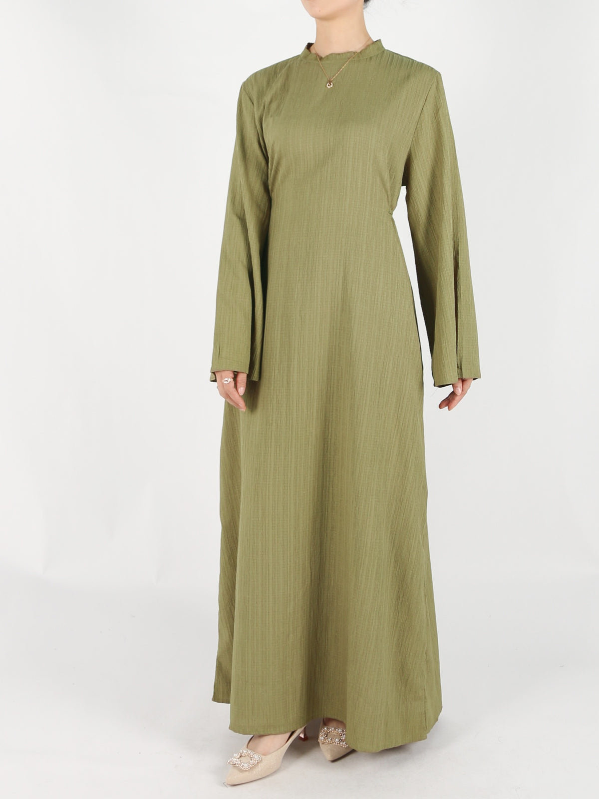 FUMIDAR Yasmin Side-Tie Abaya in Olive Green — view 5