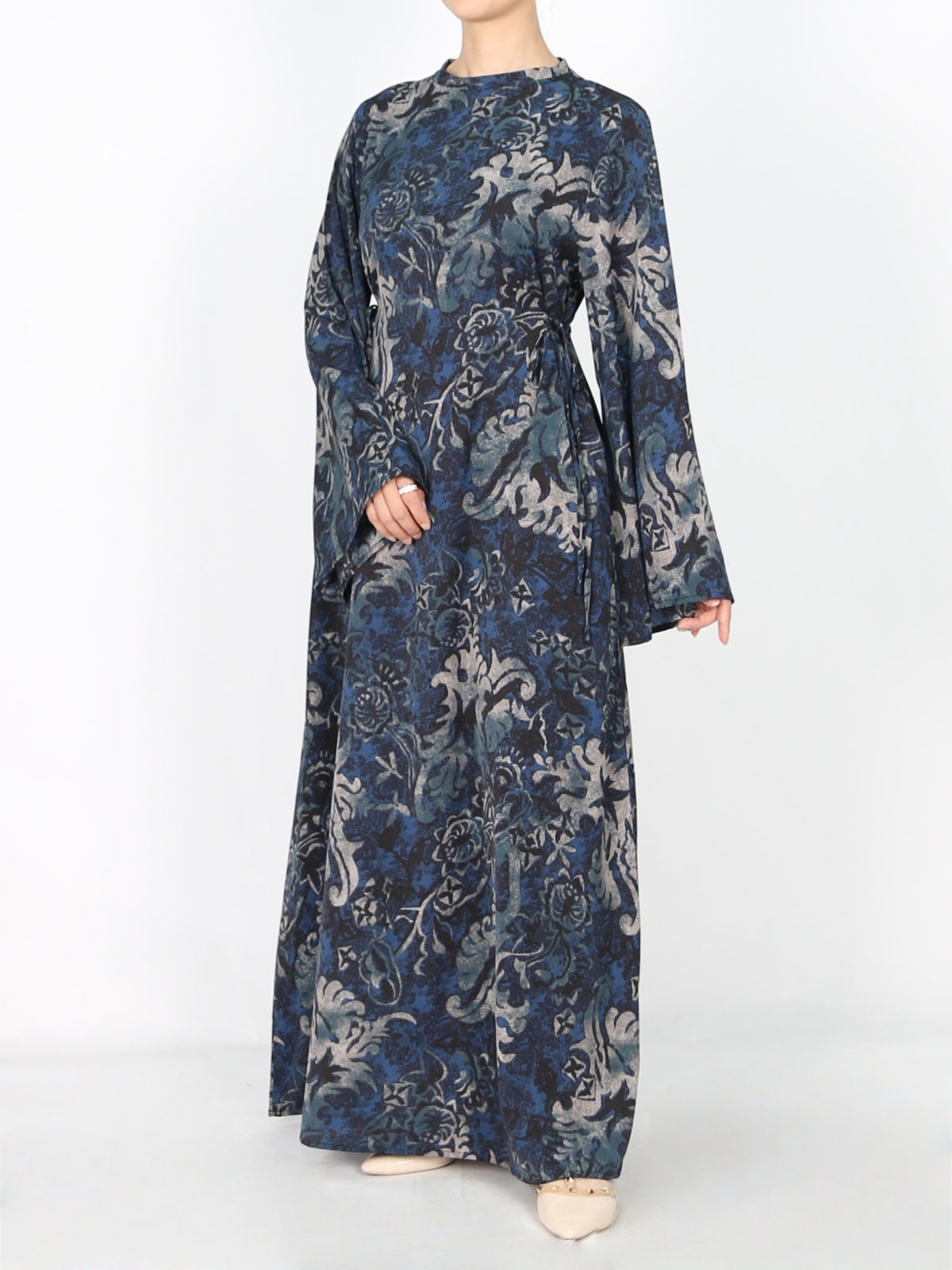 FUMIDAR Dalia Side-Tie Maxi Dress in Blue Botanical — view 1