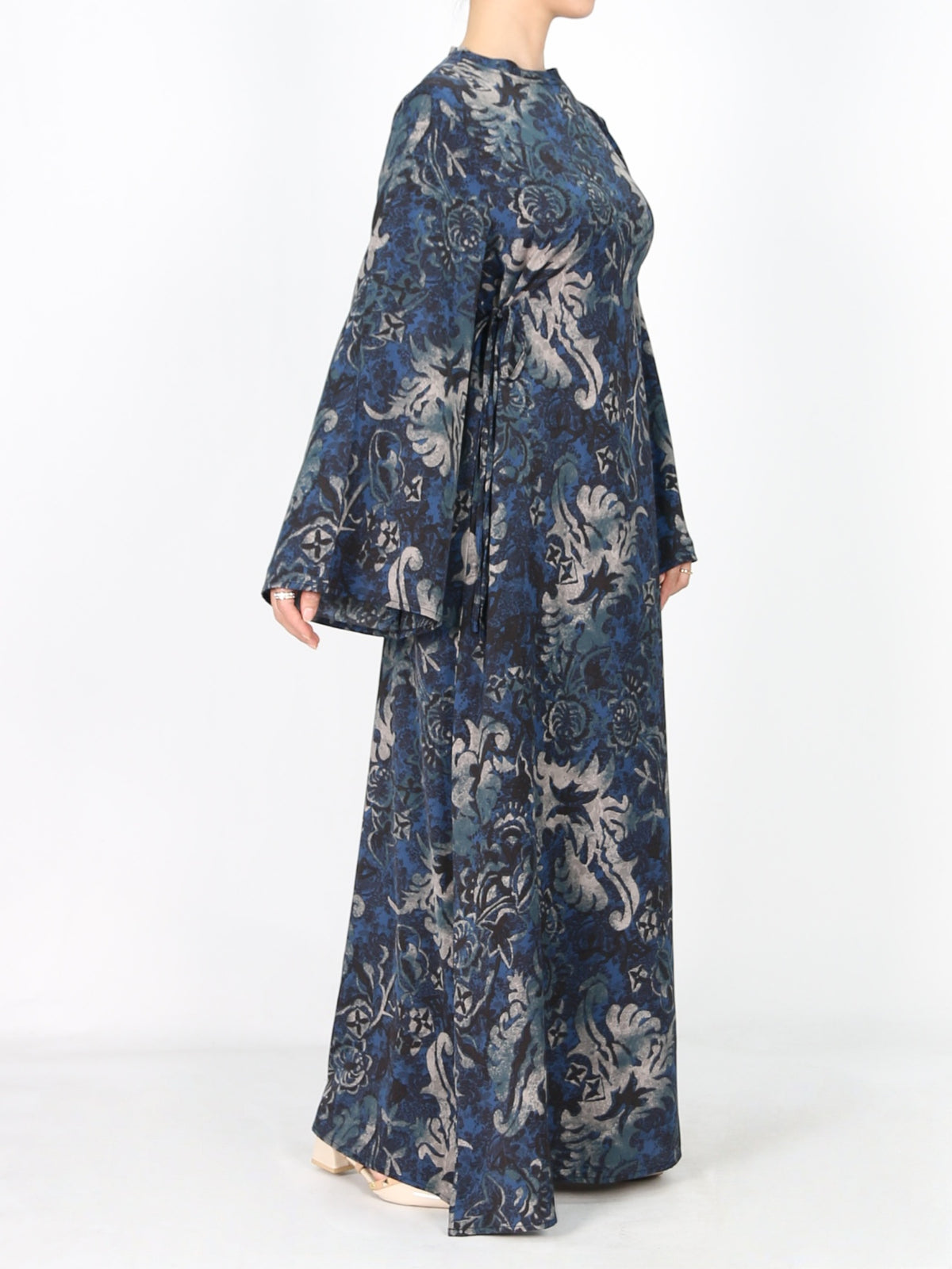 FUMIDAR Dalia Side-Tie Maxi Dress in Blue Botanical — view 2