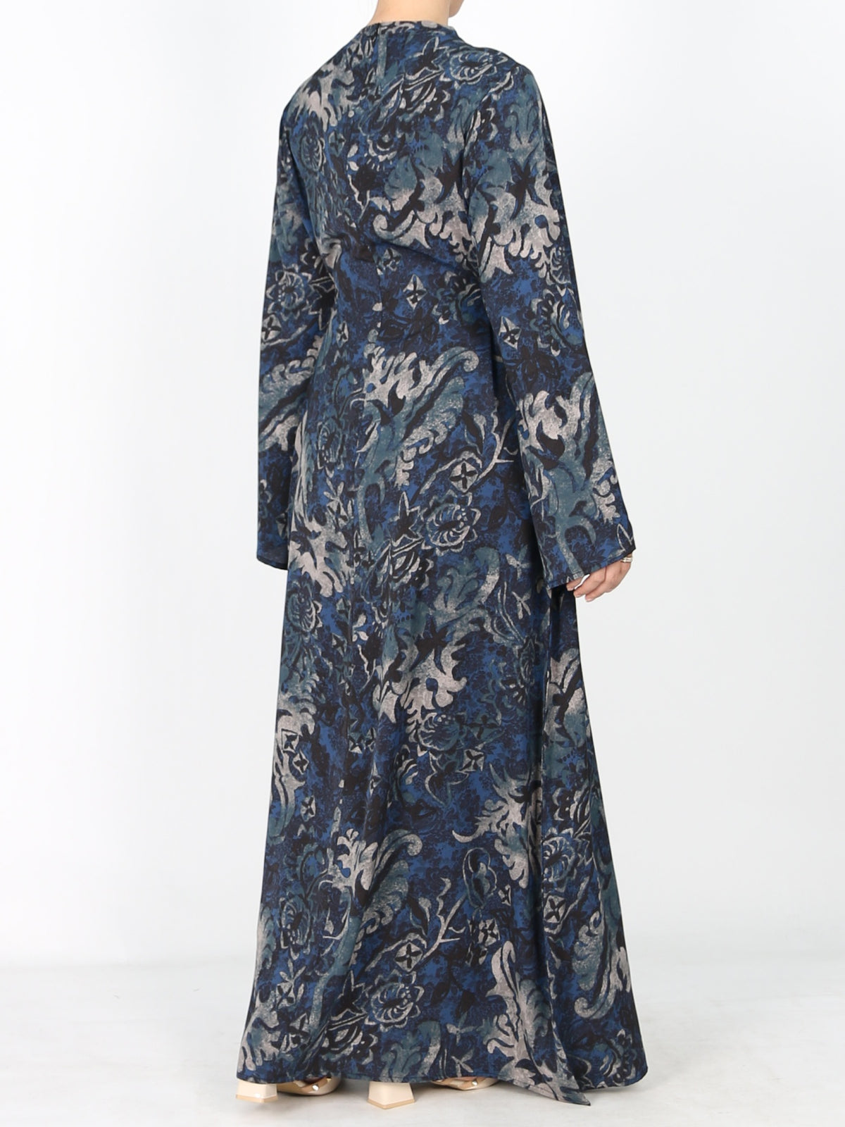 FUMIDAR Dalia Side-Tie Maxi Dress in Blue Botanical — view 3