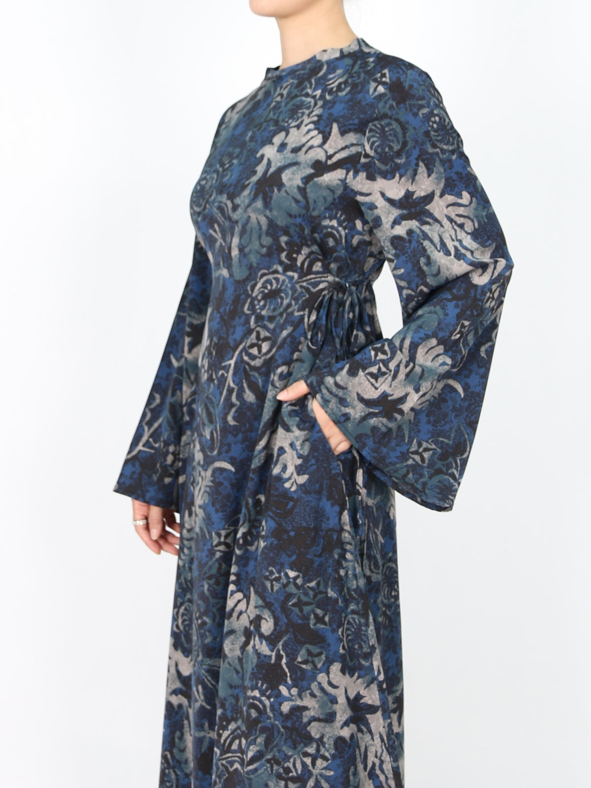 FUMIDAR Dalia Side-Tie Maxi Dress in Blue Botanical — view 4