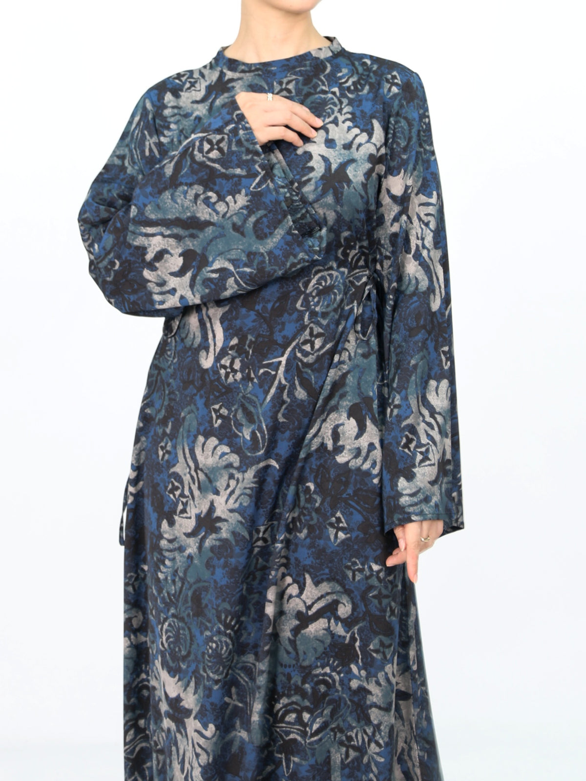 FUMIDAR Dalia Side-Tie Maxi Dress in Blue Botanical — view 5