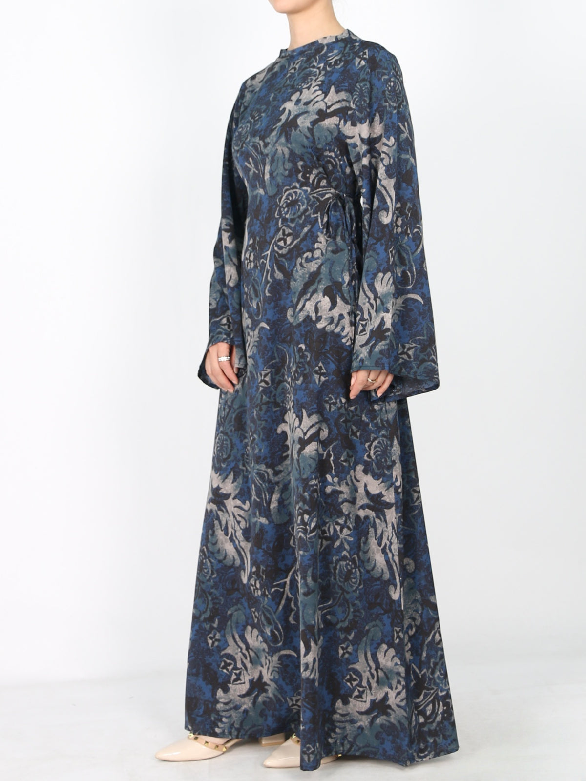 FUMIDAR Dalia Side-Tie Maxi Dress in Blue Botanical — view 6