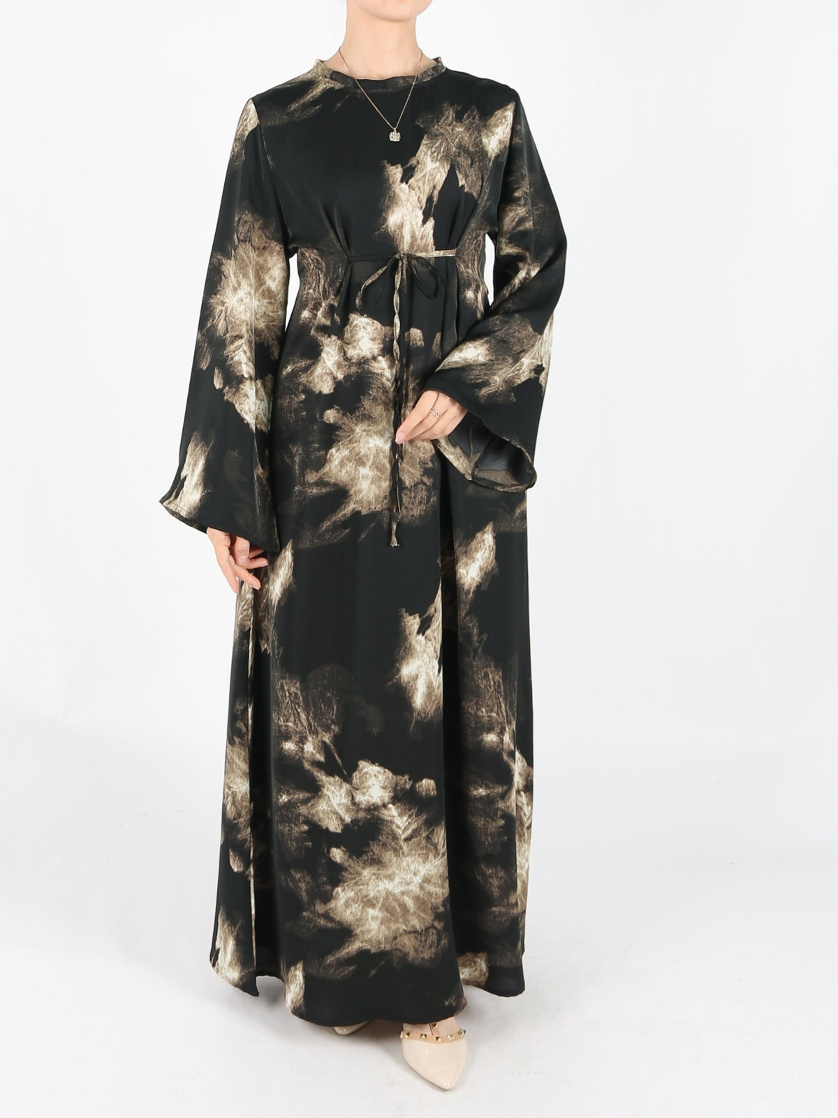 FUMIDAR Dalia Side-Tie Maxi Dress in Bronze Abstract — view 1