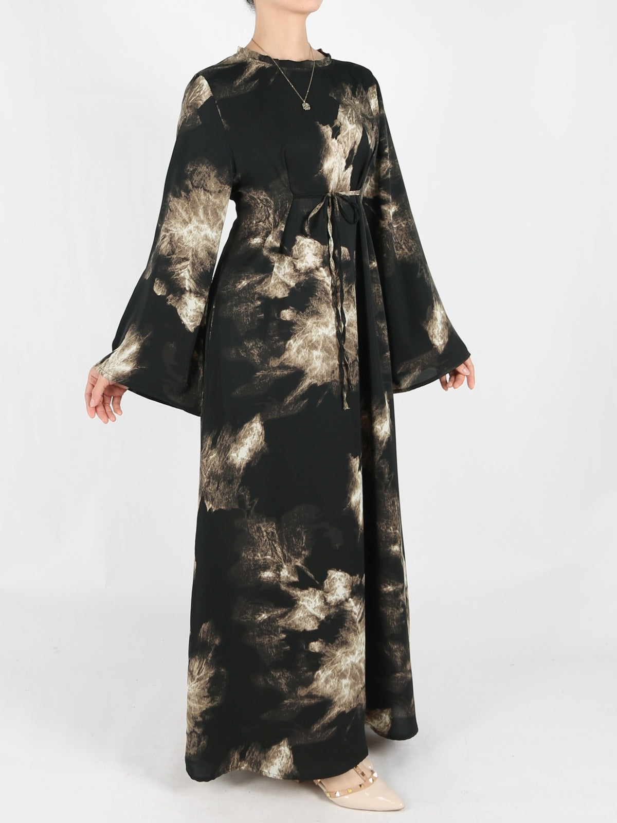 FUMIDAR Dalia Side-Tie Maxi Dress in Bronze Abstract — view 2