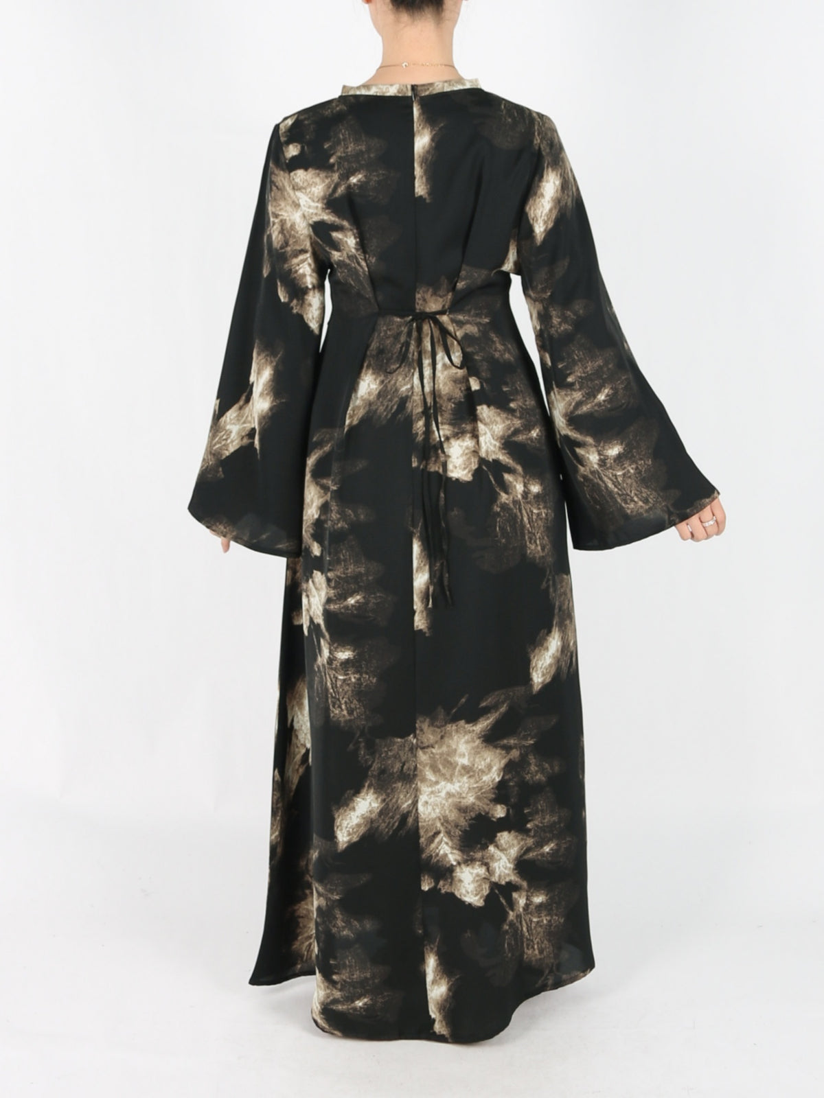 FUMIDAR Dalia Side-Tie Maxi Dress in Bronze Abstract — view 4