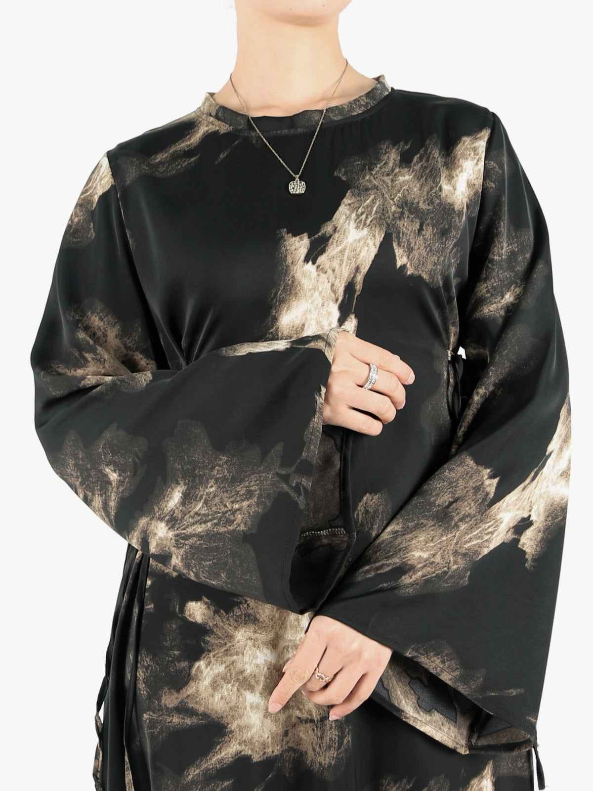 FUMIDAR Dalia Side-Tie Maxi Dress in Bronze Abstract — view 6
