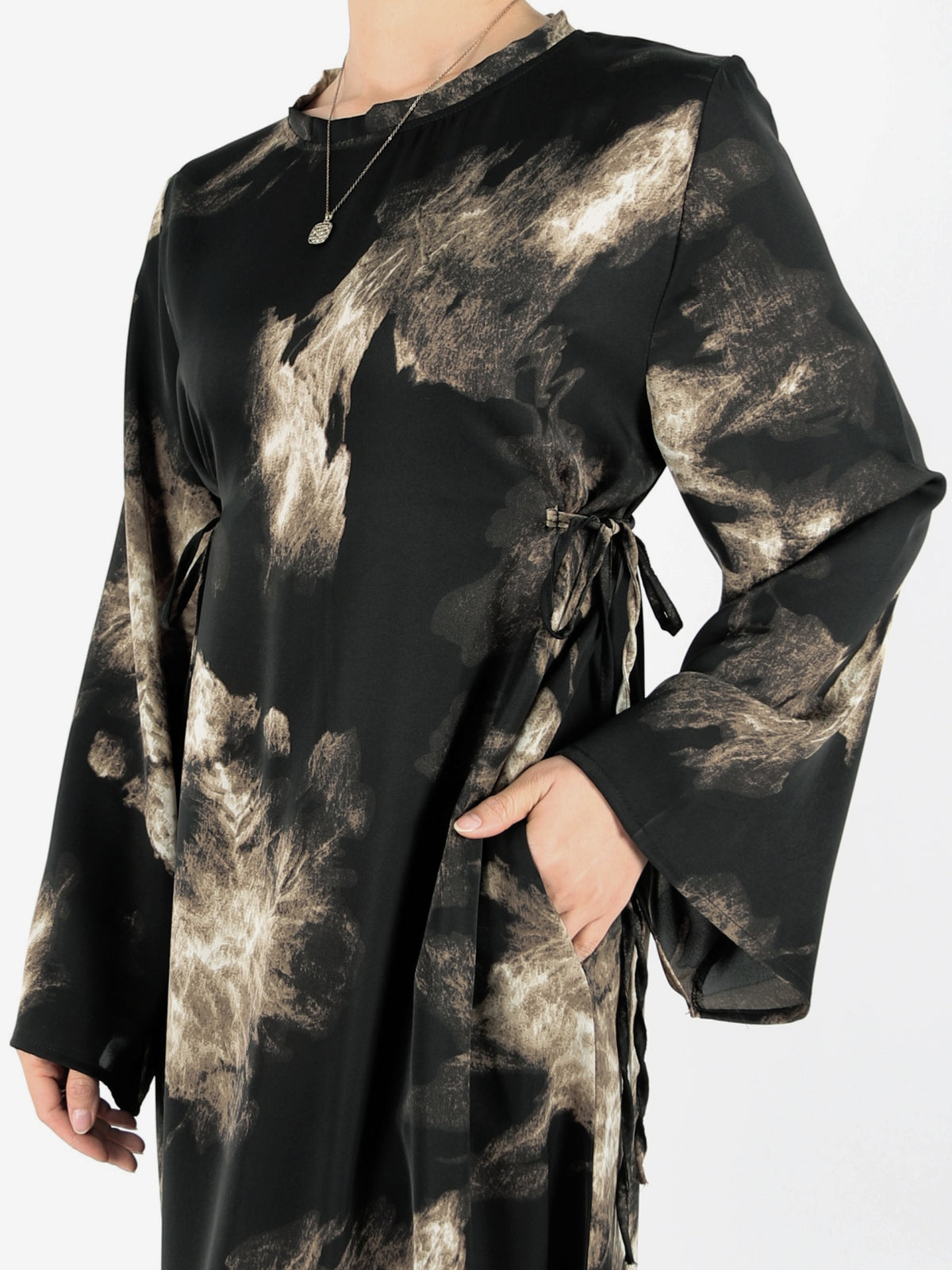 FUMIDAR Dalia Side-Tie Maxi Dress in Bronze Abstract — view 7
