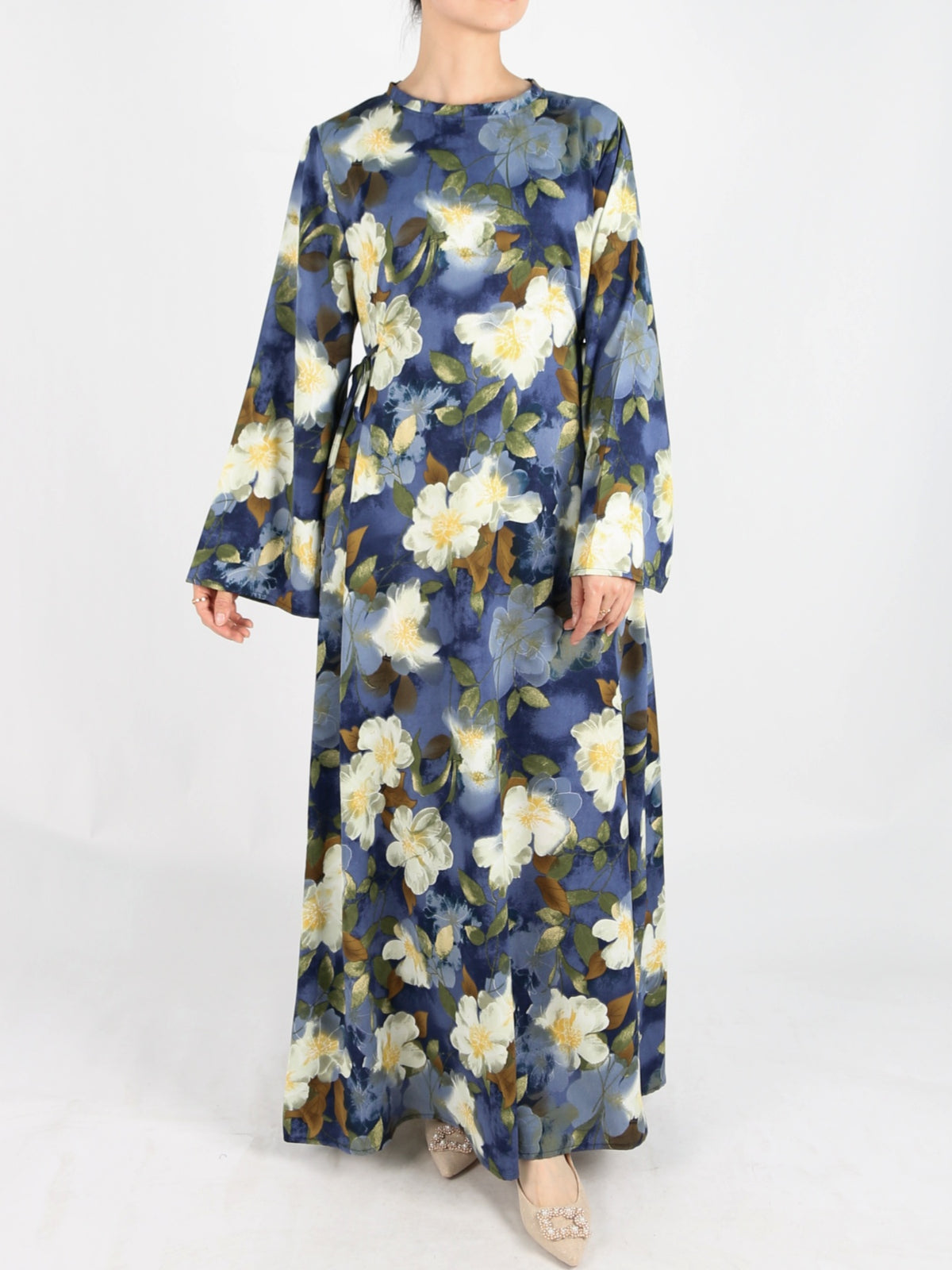 FUMIDAR Dalia Side-Tie Maxi Dress in Golden Floral — view 1